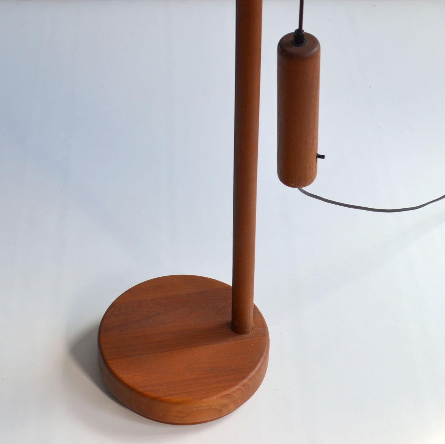 Scandinavian Teak Counter Balance Floor Lamp with Silk Shade For Sale 7