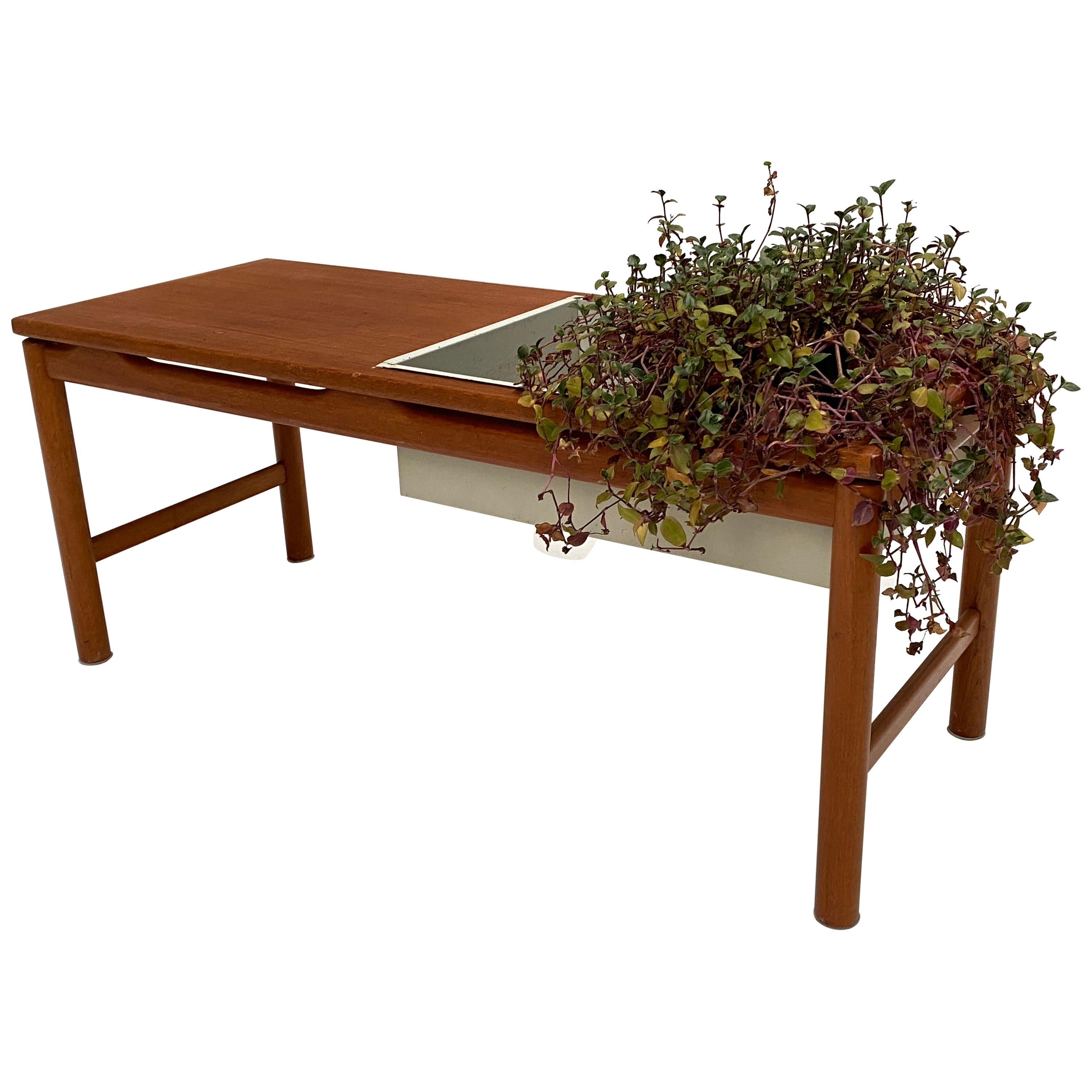 Scandinavian Teak and Enameled Metal Planter Table, 1960s, Denmark For Sale