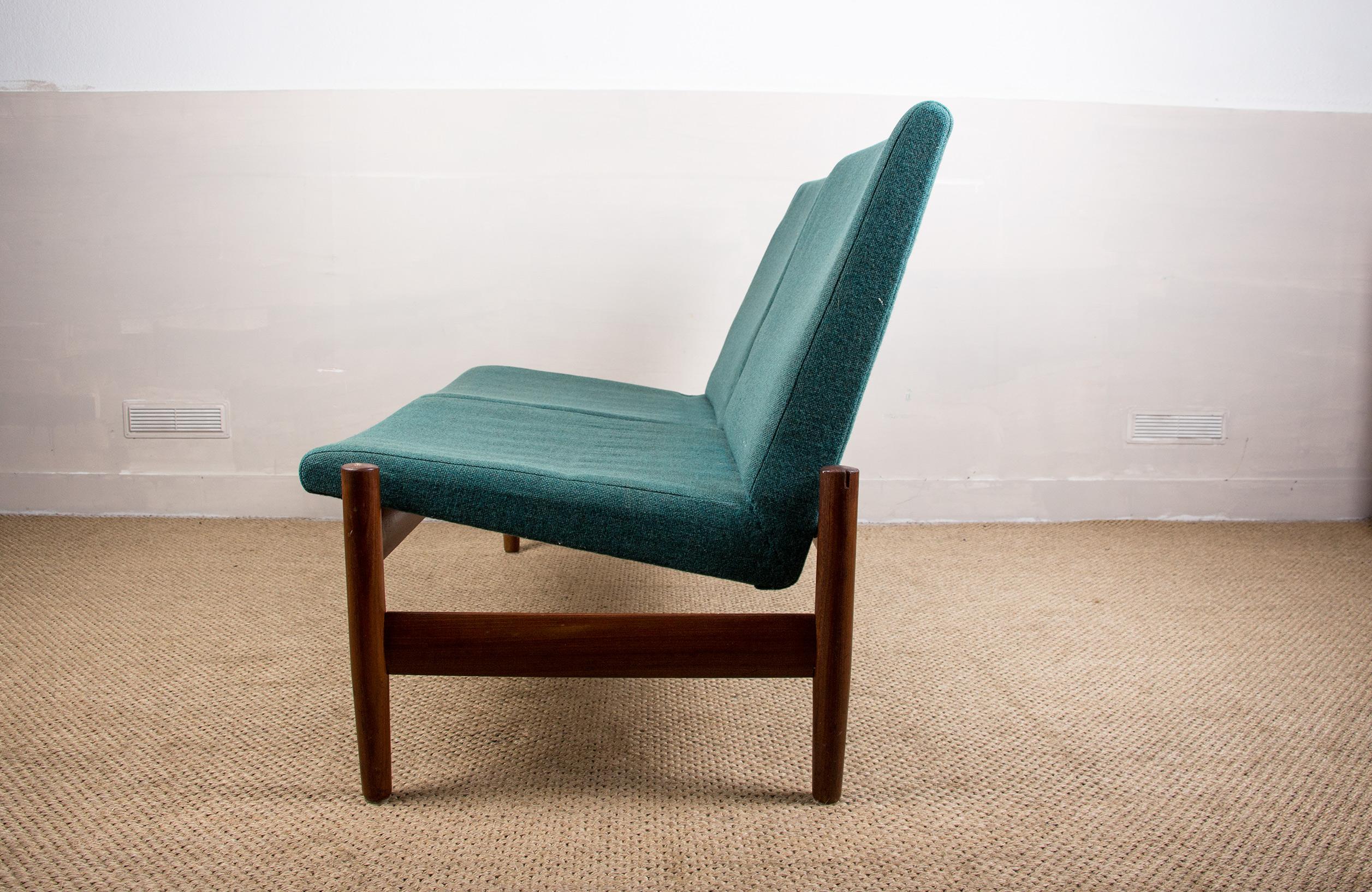 Brass Scandinavian Teak & Fabric 2-Seat Sofa by Gunnar Sørlie for Karl Sørlie & Sønner