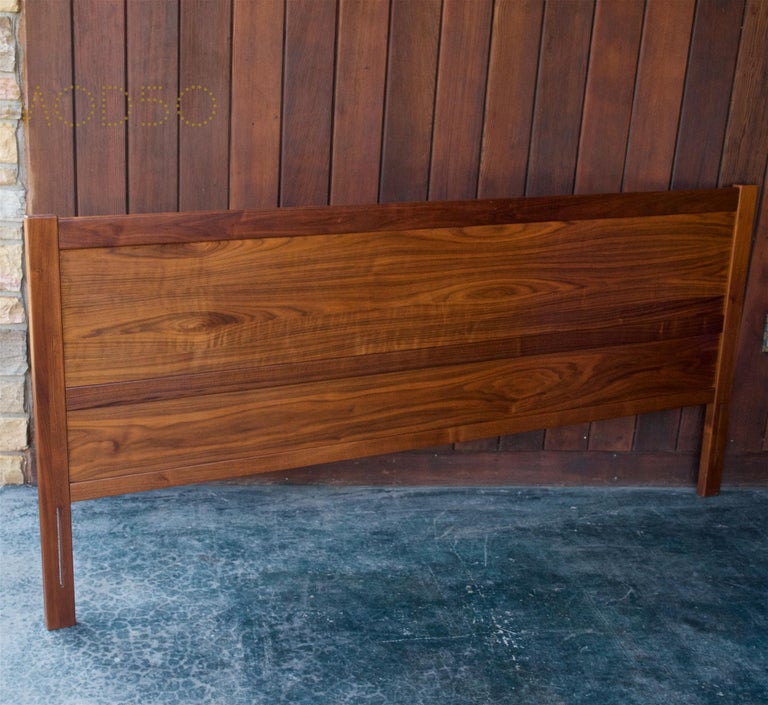 Scandinavian Teak and Grasscloth King Headboard Warm Farmhouse Rustic