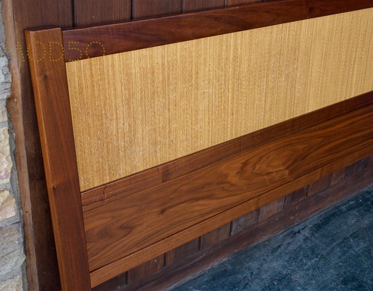 Scandinavian Teak and Grasscloth King Headboard Warm Farmhouse Rustic