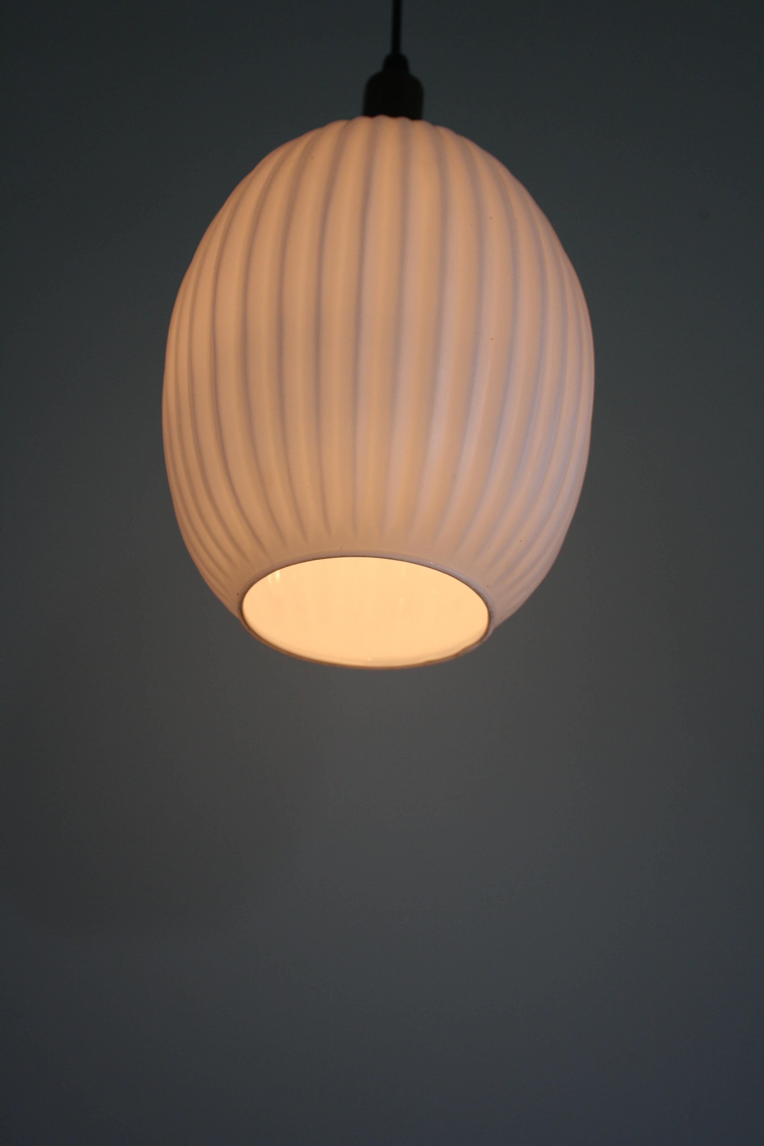 Danish Scandinavian Teak & Milk Glass Pendant Light, 1960s