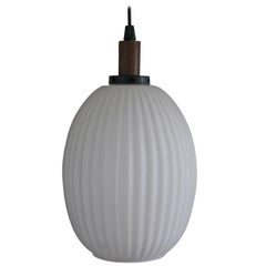 Scandinavian Teak & Milk Glass Pendant Light, 1960s