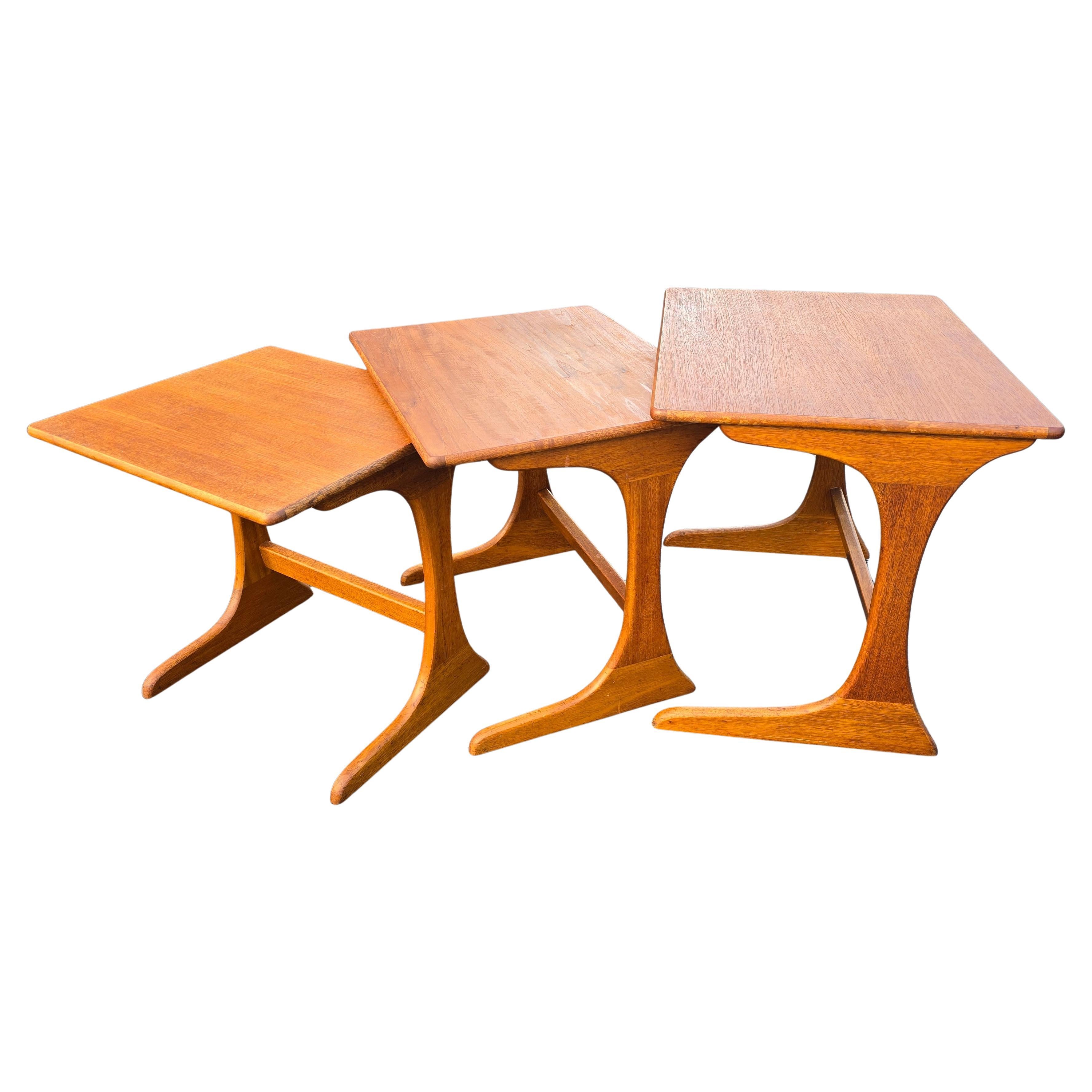 Scandinavian Teak Nesting Tables, Set of Three, 1950s–1960s For Sale