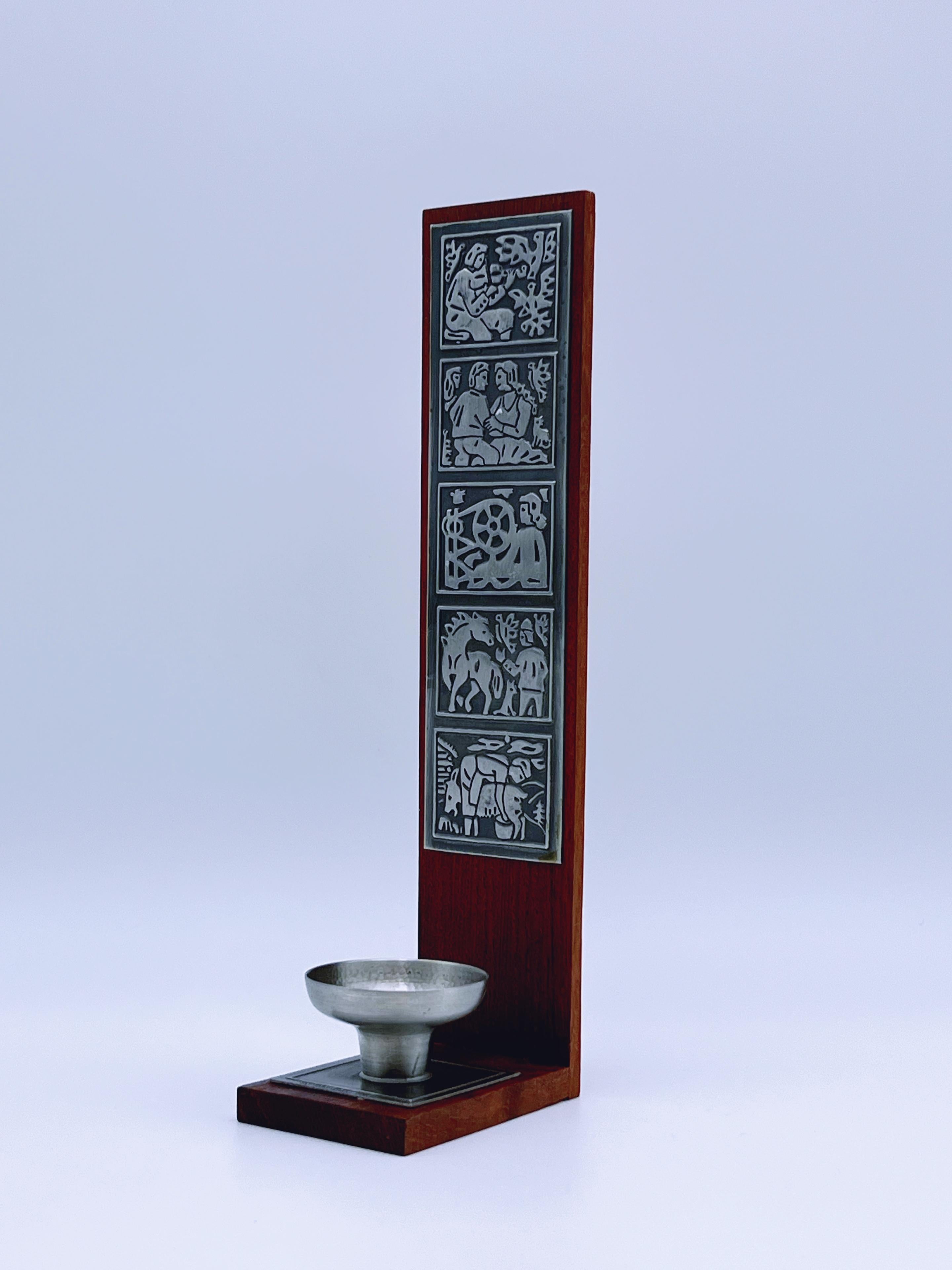 Candelero/soporte de pared escandinavo de teca y peltre, Noruega Años 60 en venta 7