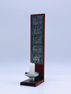 Scandinavian Teak & Pewter Wall Mounted Candlestick/holder, Norway 1960s