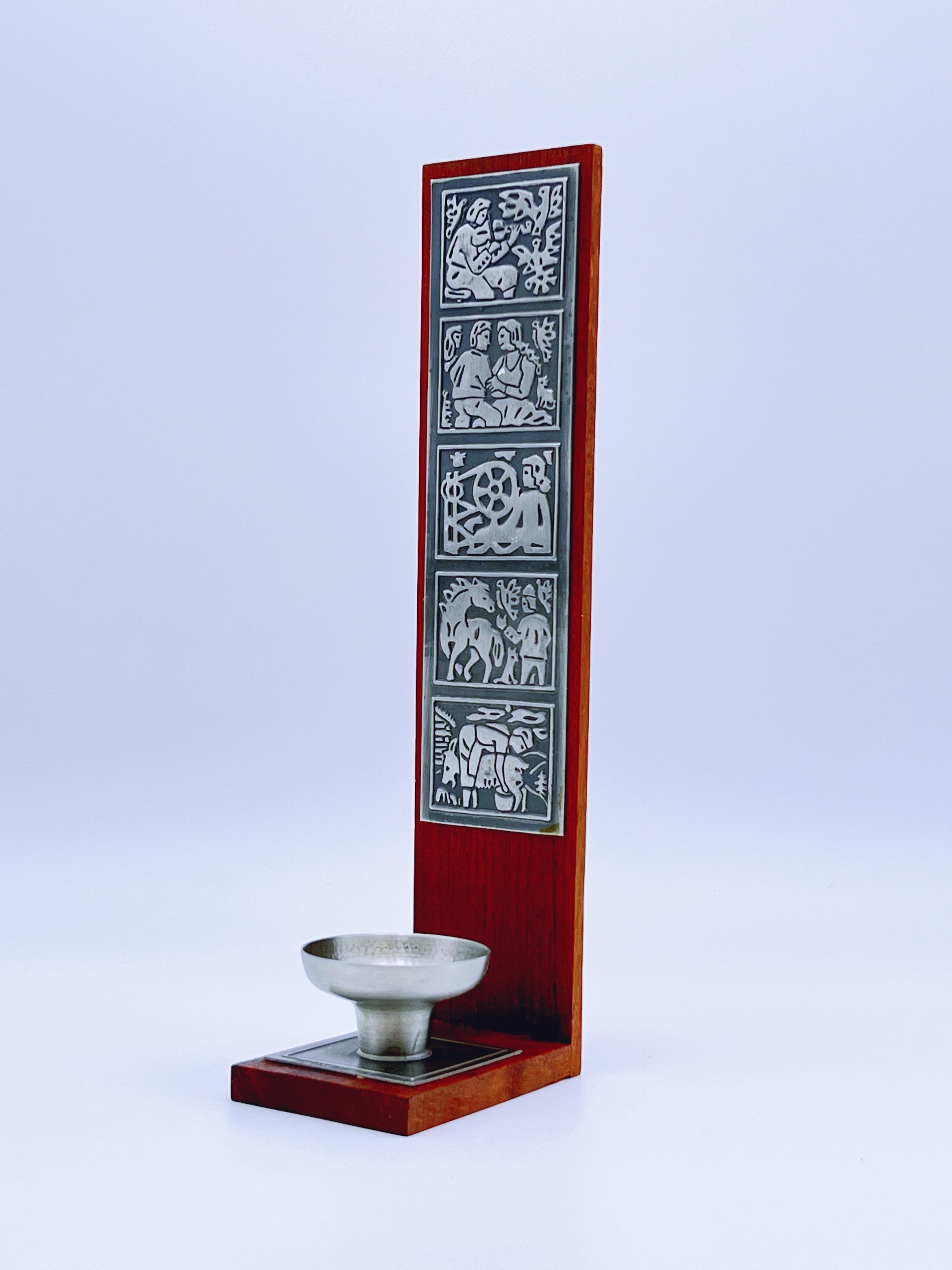 Candelero/soporte de pared escandinavo de teca y peltre, Noruega Años 60 Peltre en venta