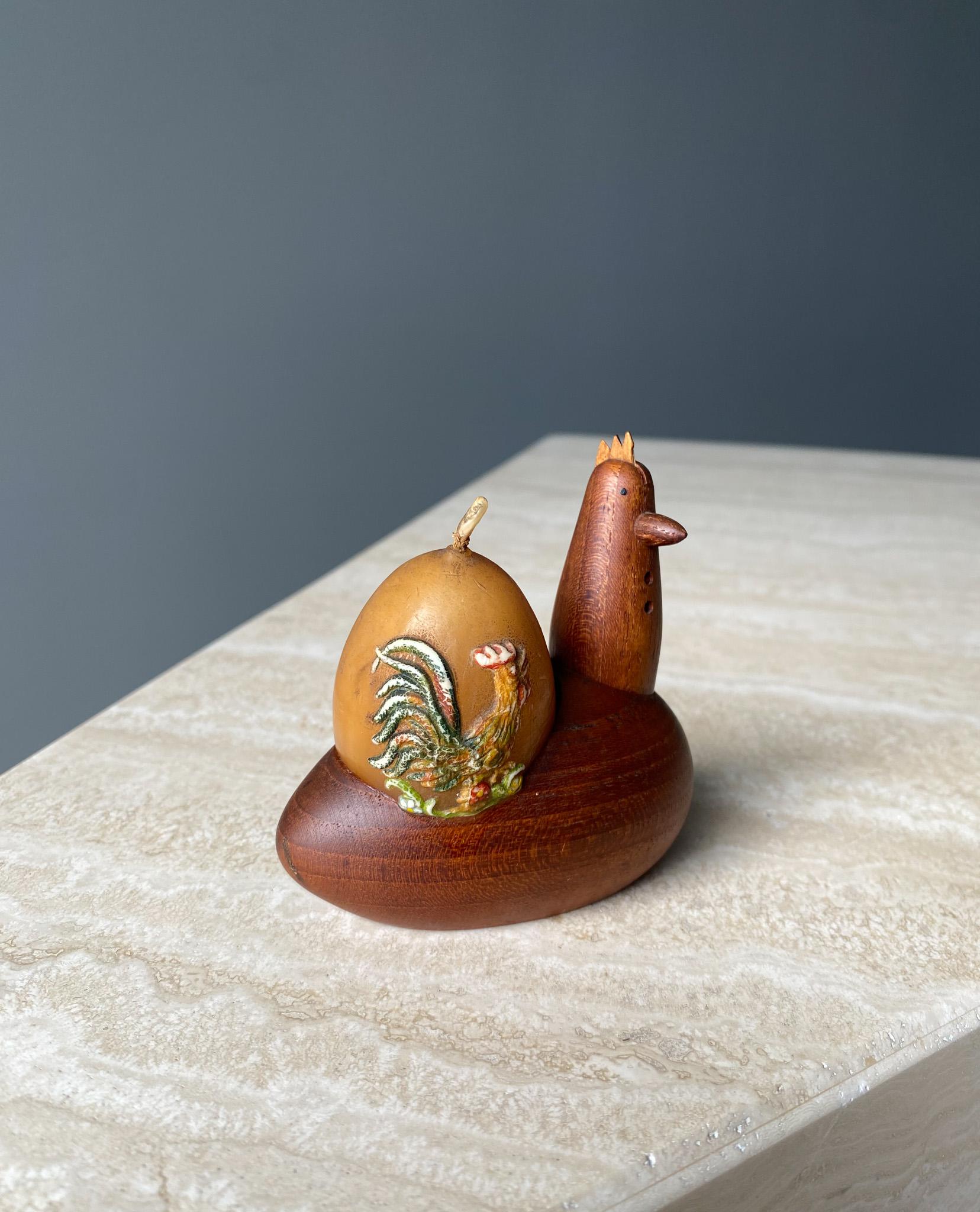Danish Scandinavian Teak Rooster Egg Holder  For Sale