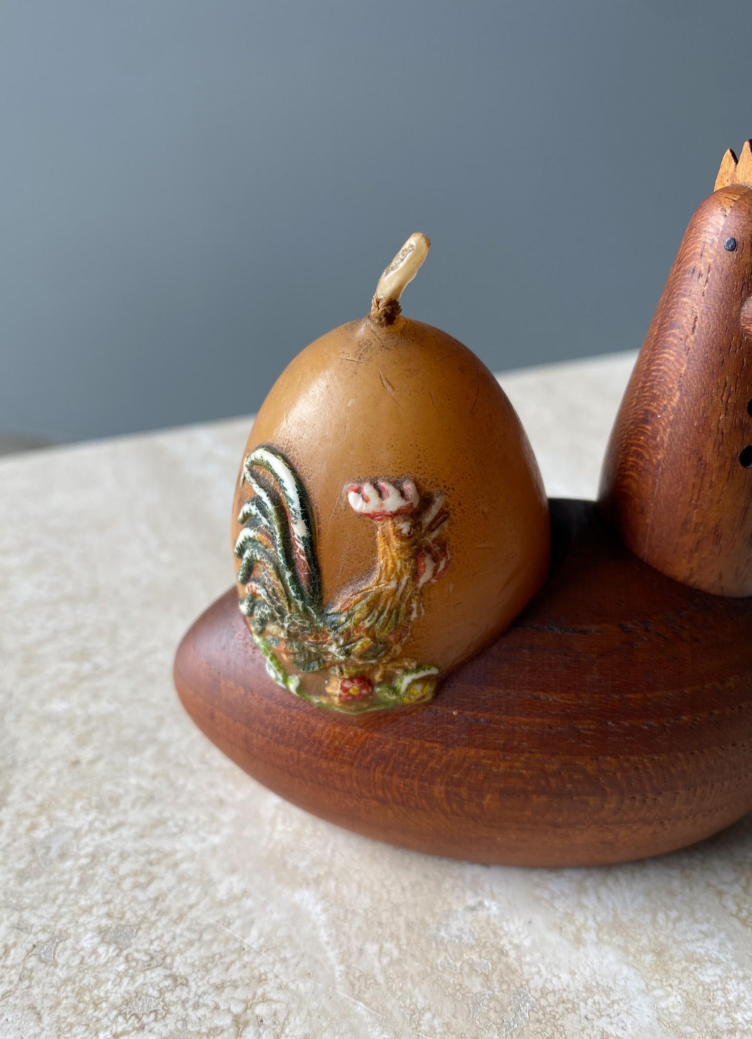 Scandinavian Teak Rooster Egg Holder  For Sale 1