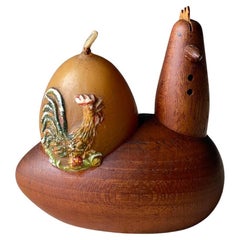 Vintage Scandinavian Teak Rooster Egg Holder 