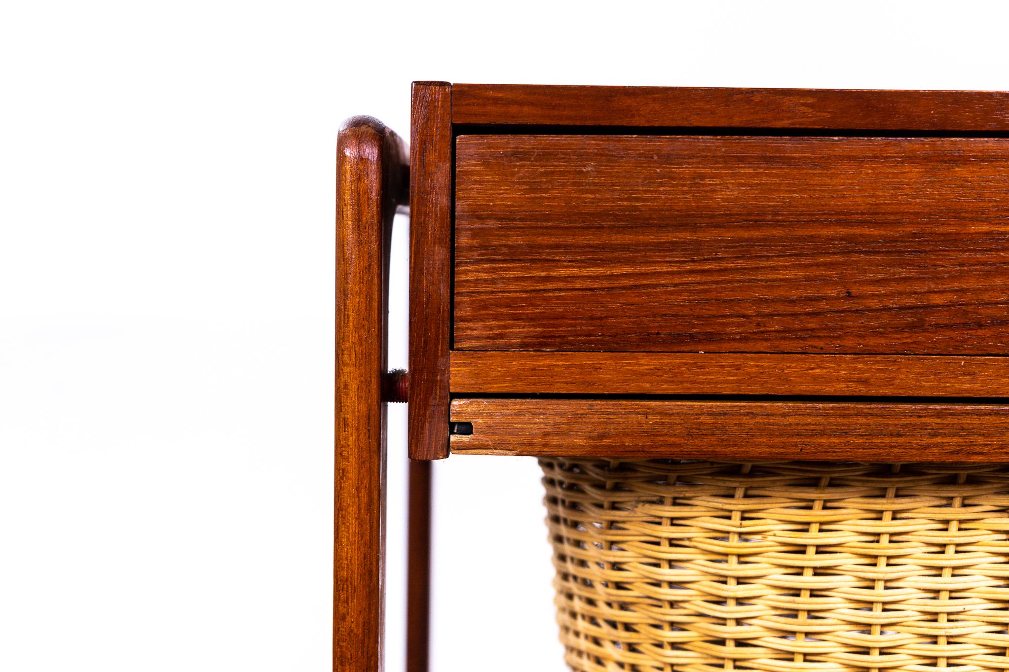 Scandinavian Modern Scandinavian Teak Sewing Table with Basket