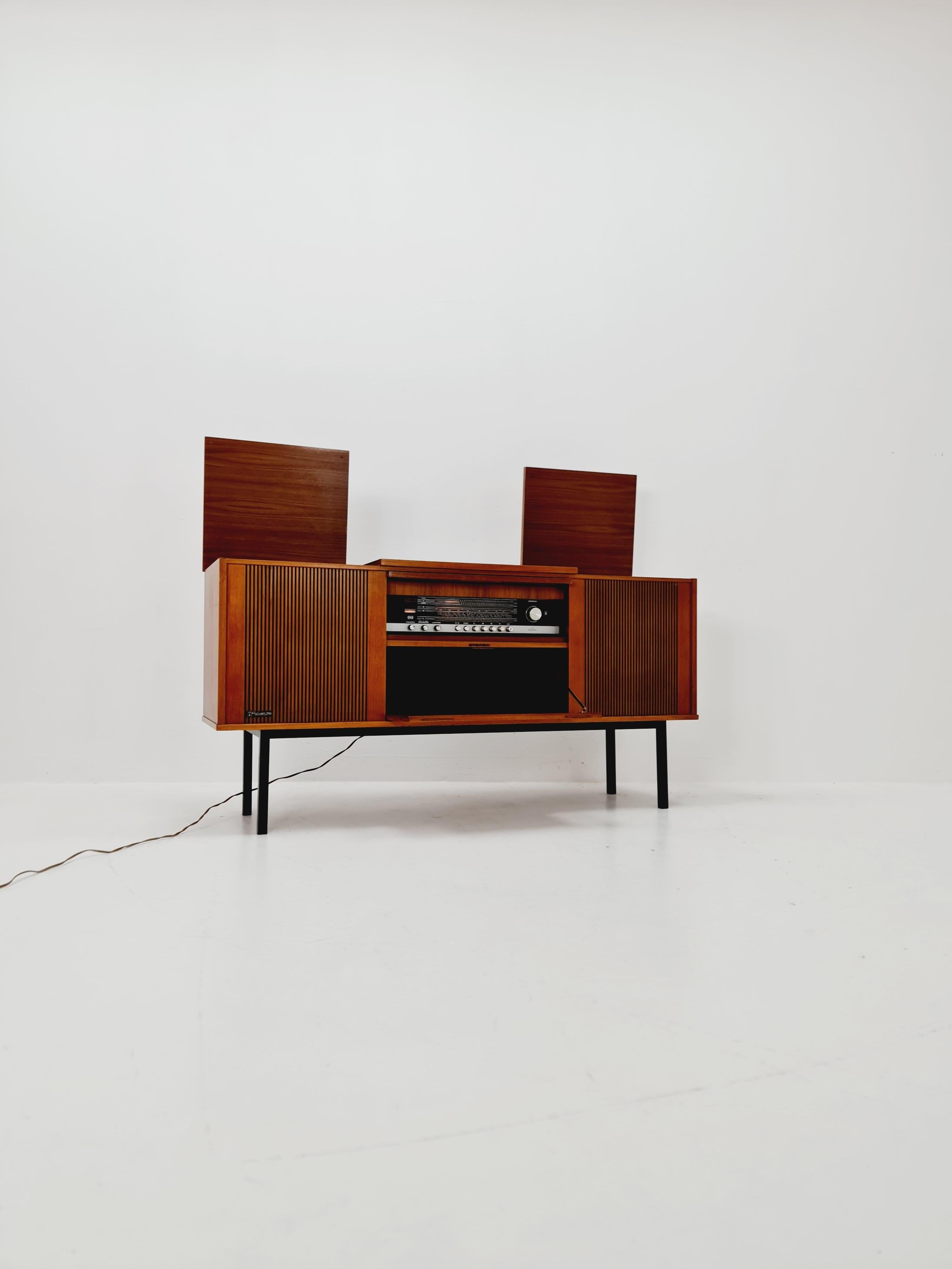 Mid-Century Modern Scandinavian teak Sidboard Record player Dual 1210 , radio by Senderwahl For Sale