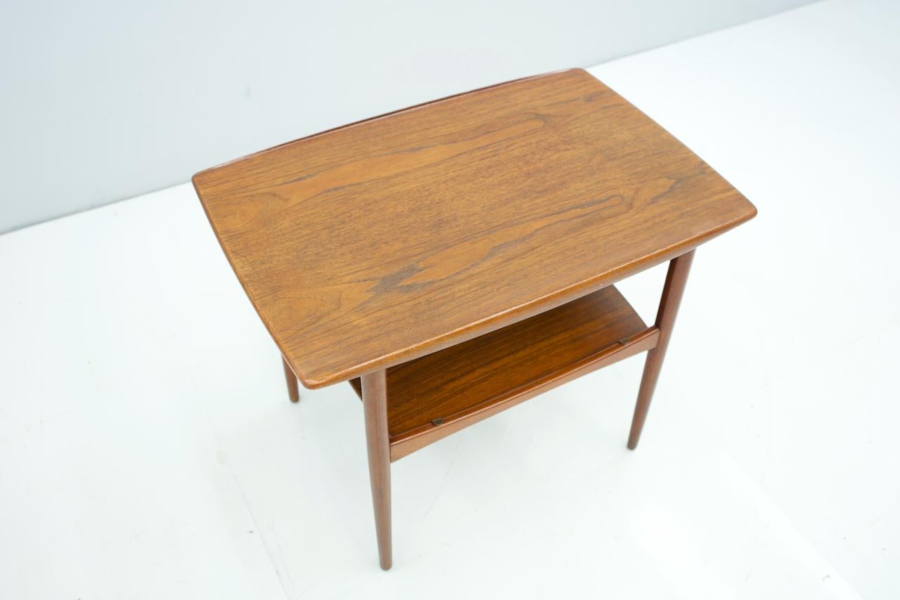 Brass Scandinavian Teak Side Table, 1960s For Sale
