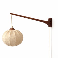 Scandinavian Teak Wall Lamp with Woven Straw Shade, 1960s