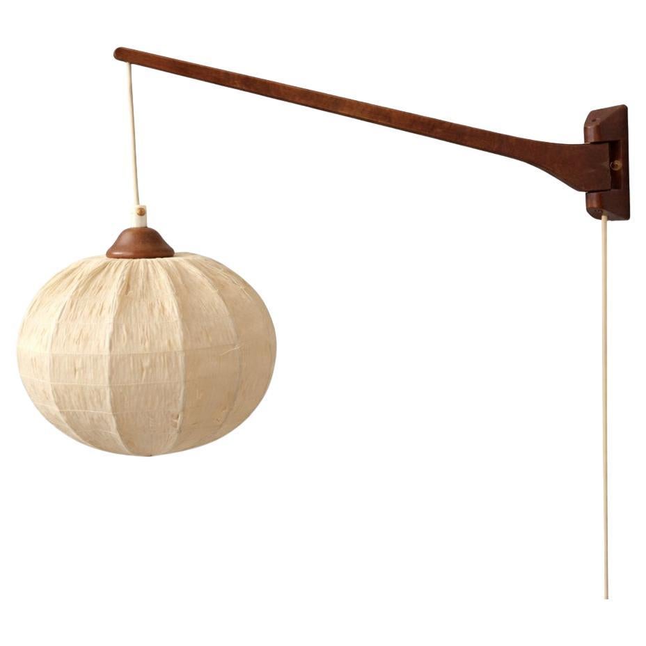 Scandinavian Teak Wall Lamp with Woven Straw Shade, 1960s