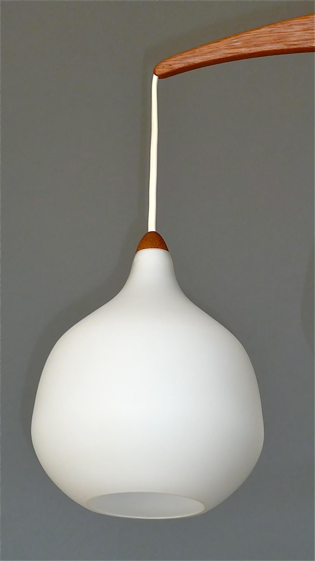 Scandinavian Teak White Glass Lamp Uno & Östen Kristiansson, Luxus Vittsjö 1960s For Sale 2