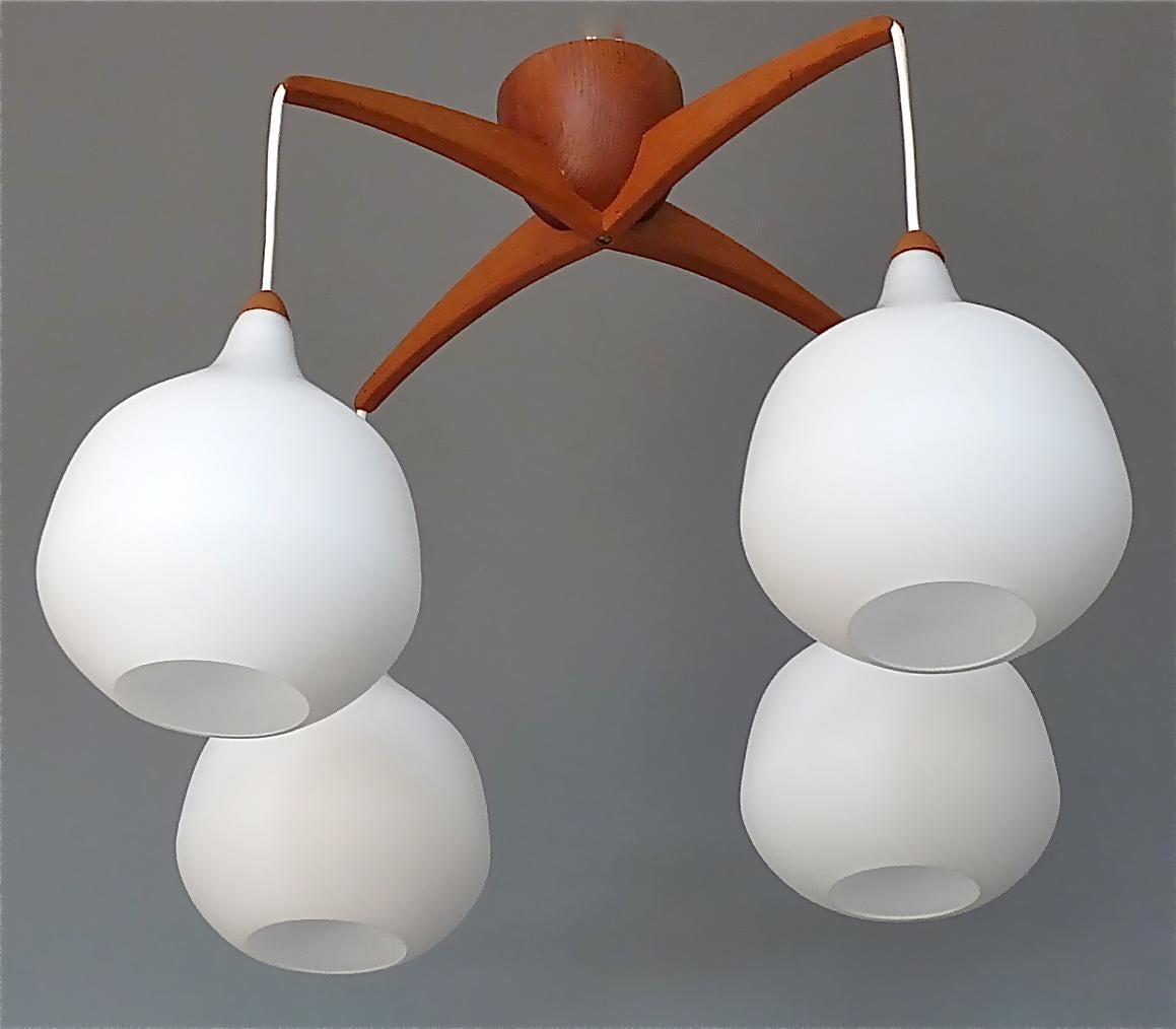 Scandinavian Teak White Glass Lamp Uno & Östen Kristiansson, Luxus Vittsjö 1960s For Sale 5