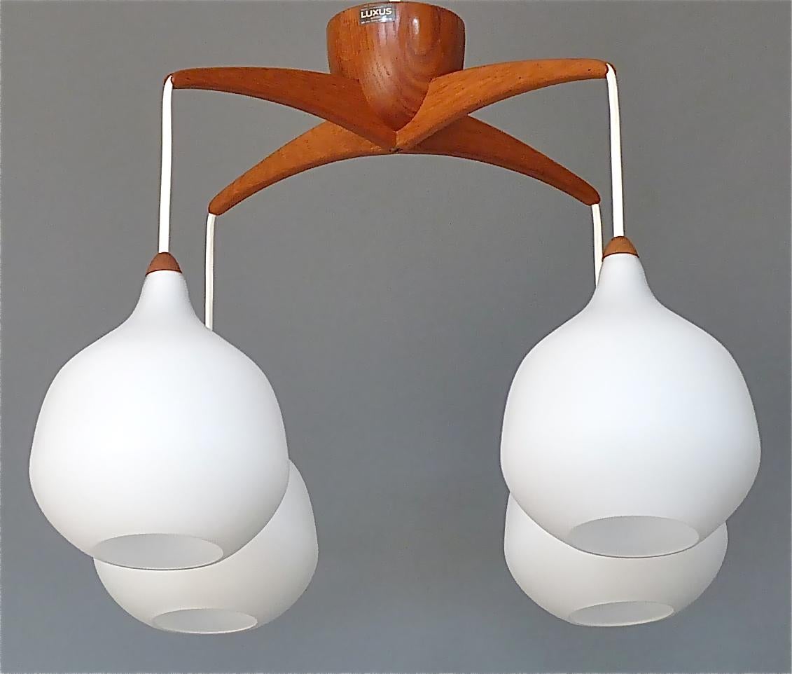 Scandinavian Teak White Glass Lamp Uno & Östen Kristiansson, Luxus Vittsjö 1960s For Sale 8