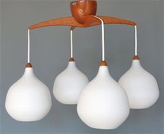 Scandinavian Teak White Glass Lamp Uno & Östen Kristiansson, Luxus Vittsjö 1960s