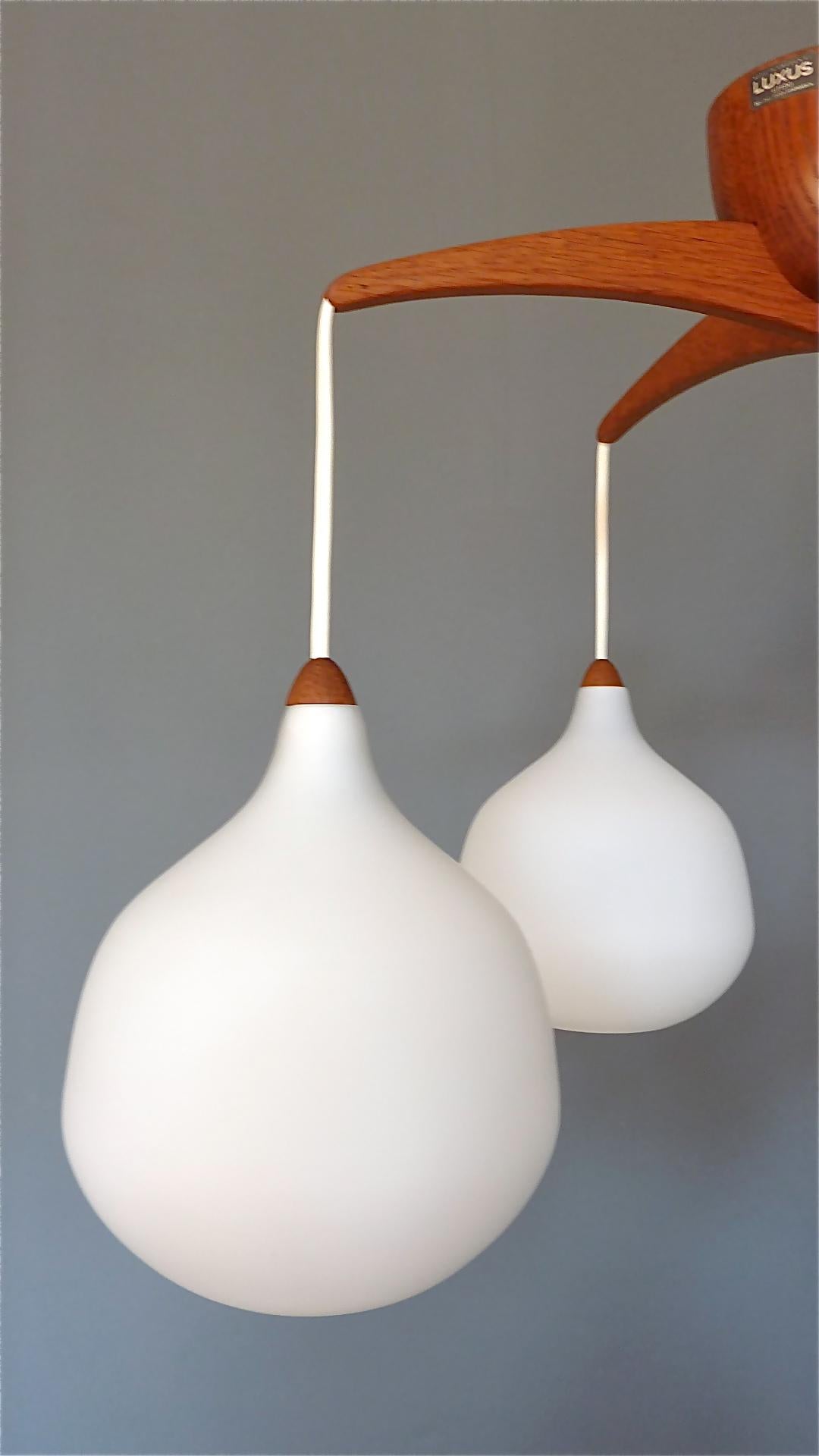 Swedish Scandinavian Teak White Glass Lamp Uno & Östen Kristiansson, Luxus Vittsjö 1960s For Sale