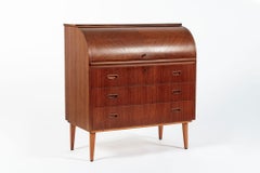 Scandinavian Teak Wood Rolltop Secretary Desk by Egon Ostergaard, Made in Sweden