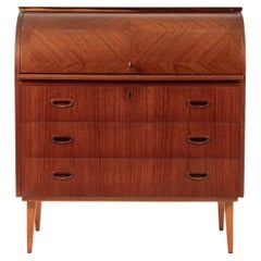 Scandinavian Teak Wood Rolltop Secretary Desk by Egon Ostergaard, Made in Sweden