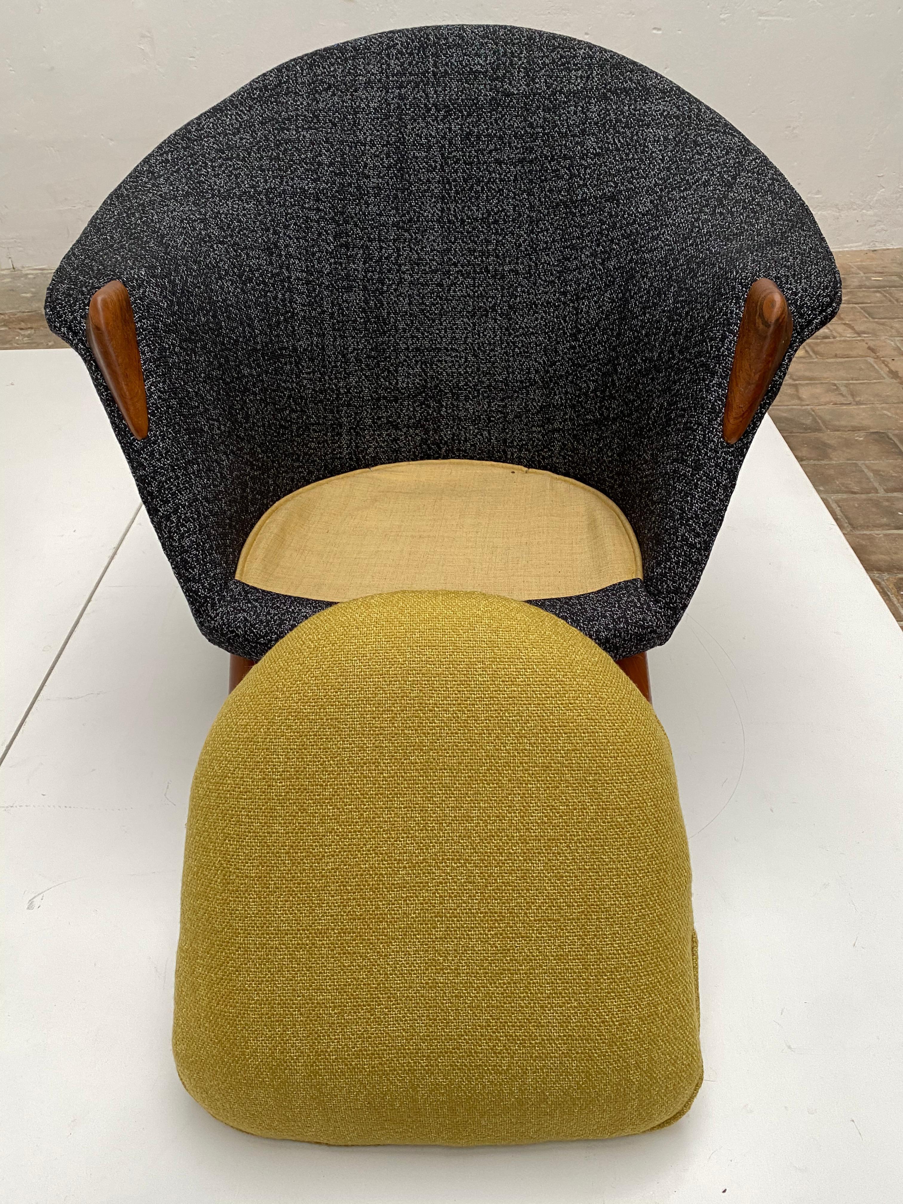 Scandinavian Teak Wool and Brass Lounge Chair 1950s New Upholstery! 4