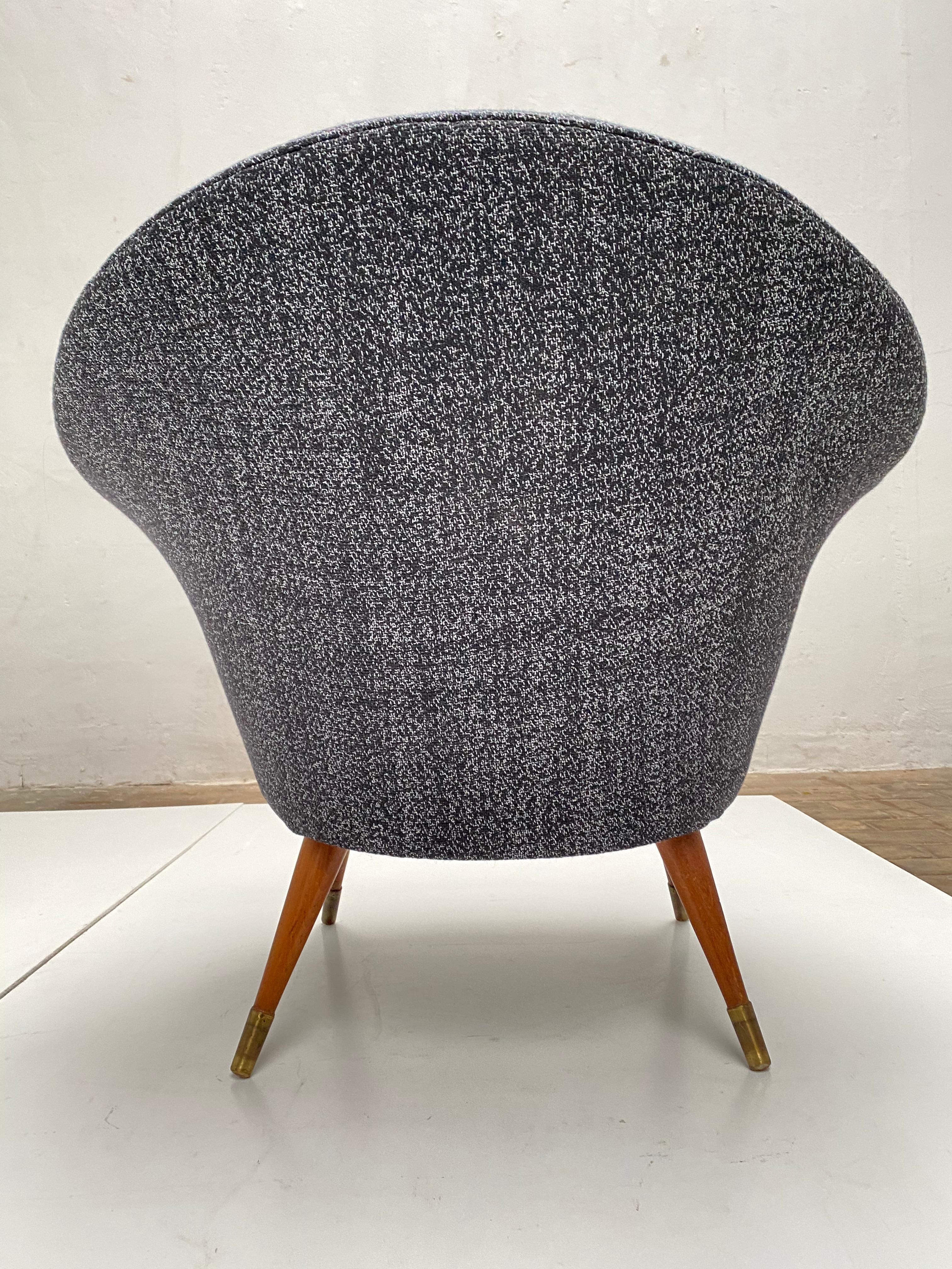 Mid-20th Century Scandinavian Teak Wool and Brass Lounge Chair 1950s New Upholstery!