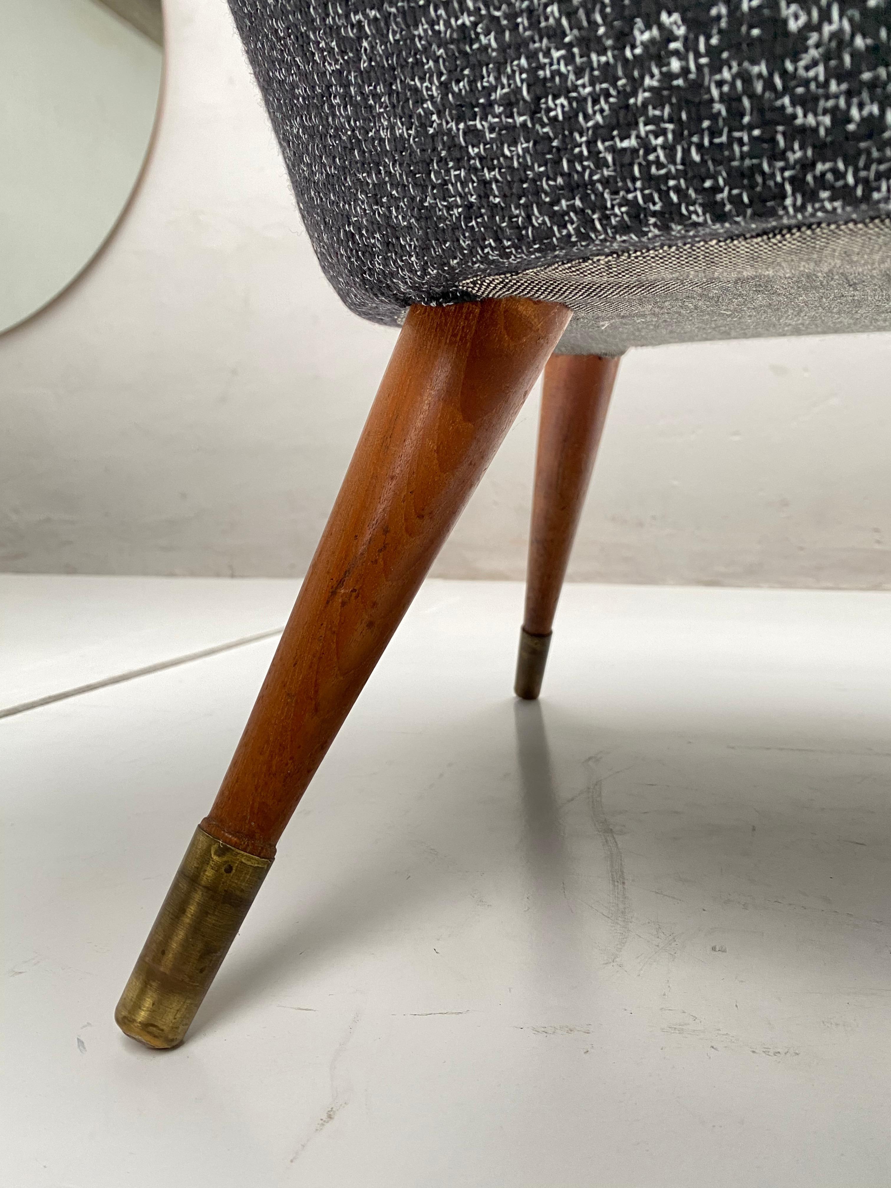 Scandinavian Teak Wool and Brass Lounge Chair 1950s New Upholstery! 1