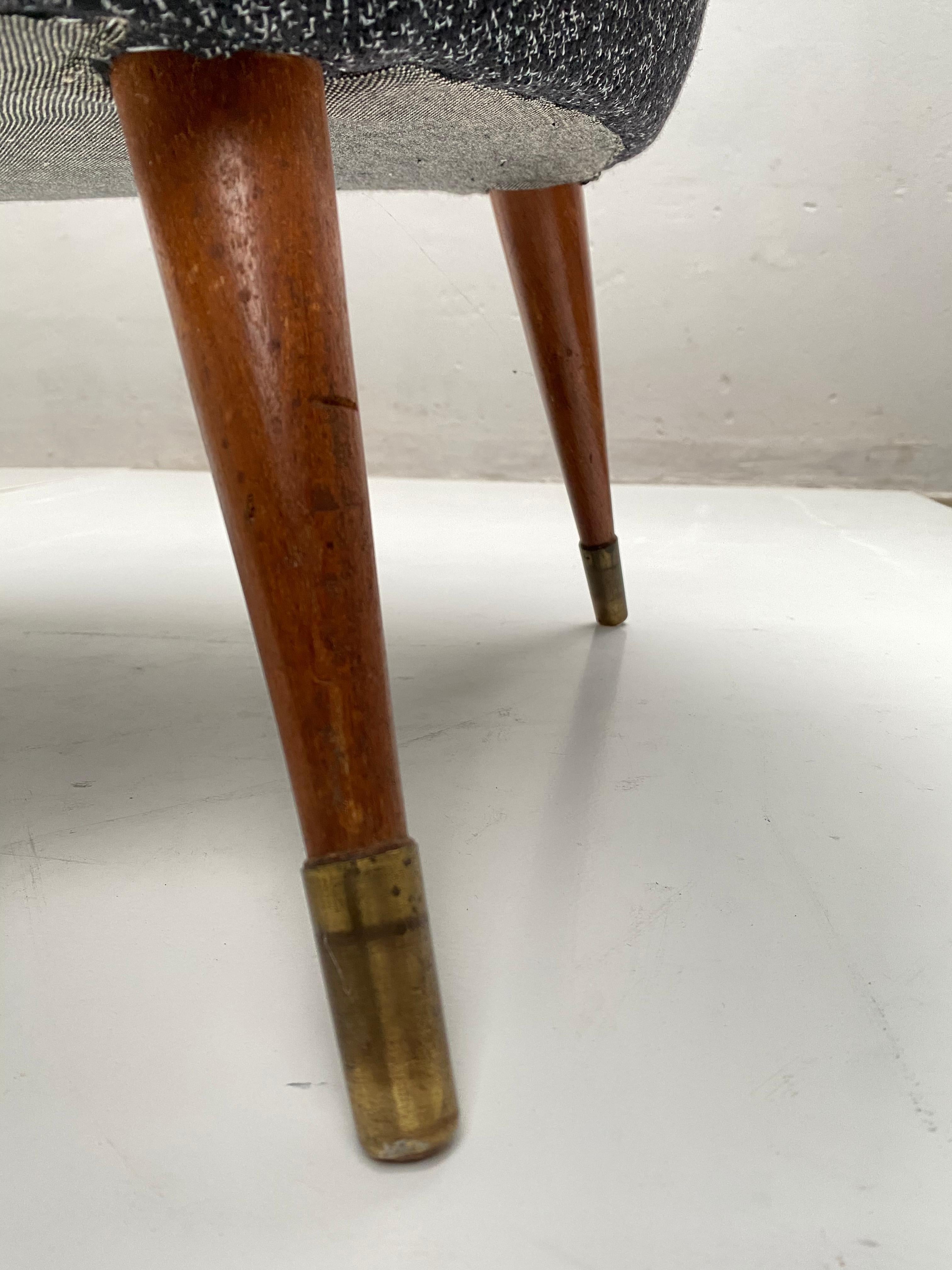 Scandinavian Teak Wool and Brass Lounge Chair 1950s New Upholstery! 3