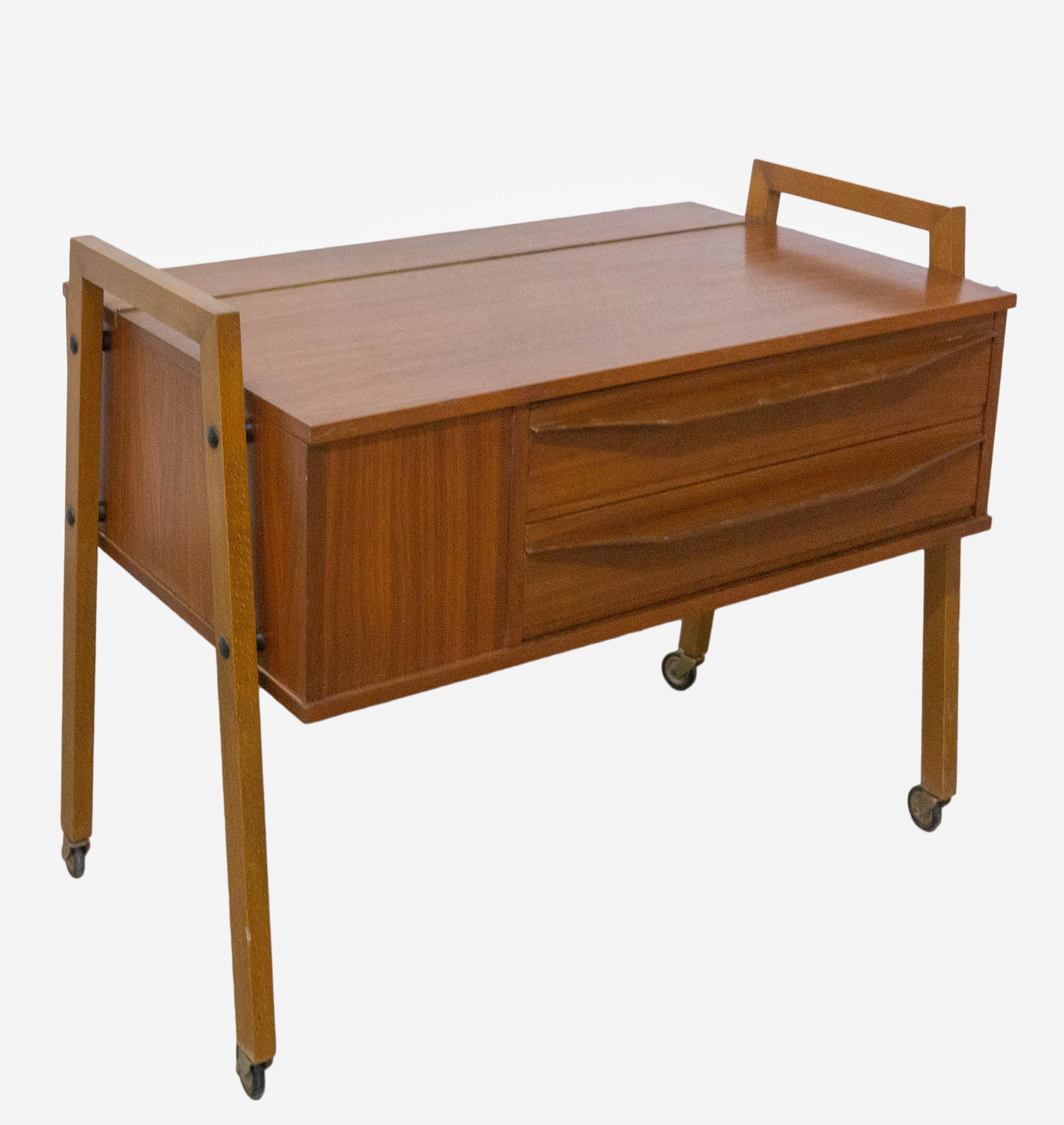 Mid-Century Modern Scandinavian Teakwood Wheeled Side Table or End Table, Midcentury For Sale
