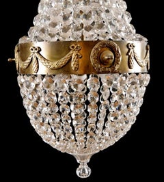 Antique Swedish Art Deco Bag & Tent Crystal Chandelier in the Empire Style