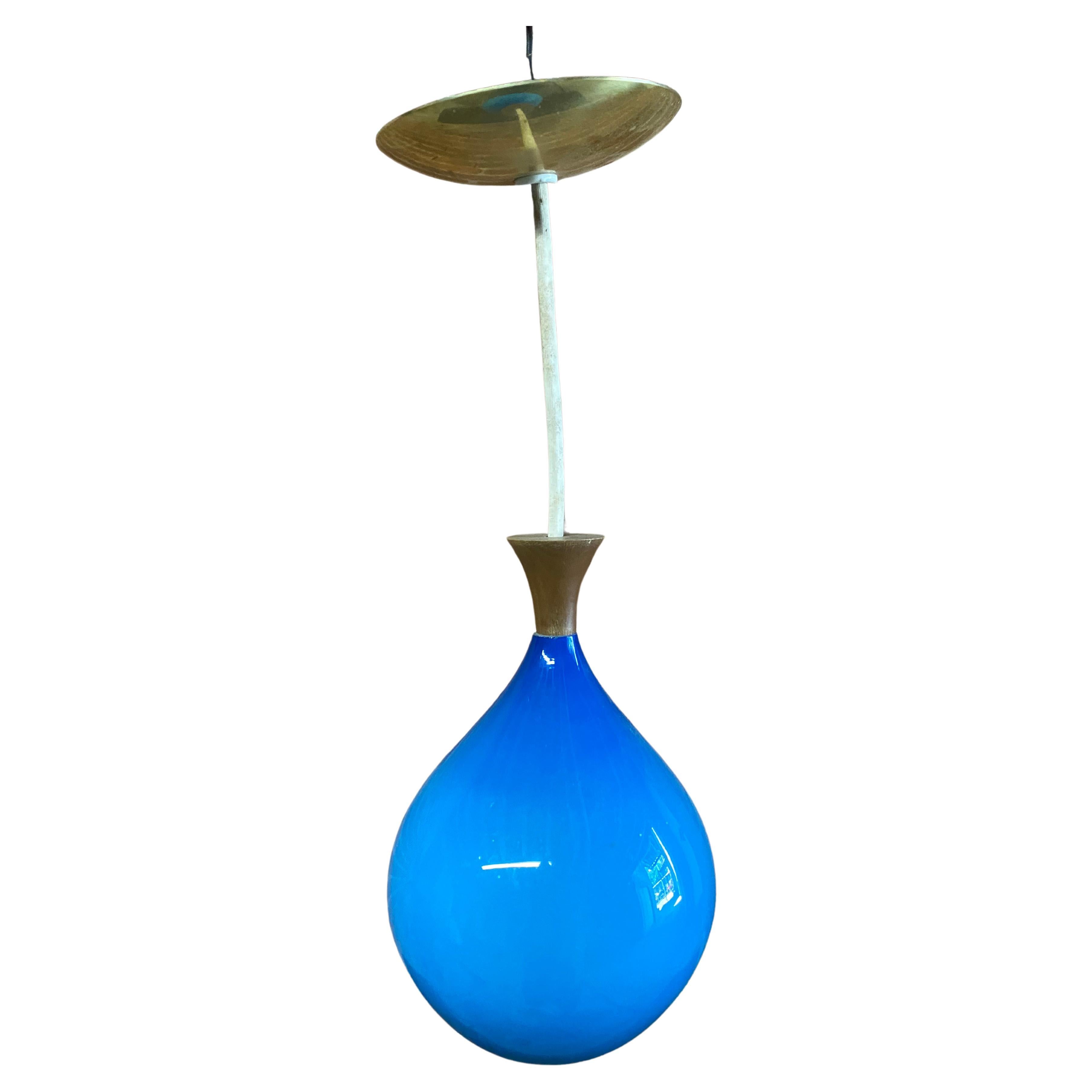 Scandinavian Tear Drop Sky Blue Cased Glass Pendant Light Fixture