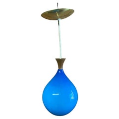Vintage Scandinavian Tear Drop Sky Blue Cased Glass Pendant Light Fixture