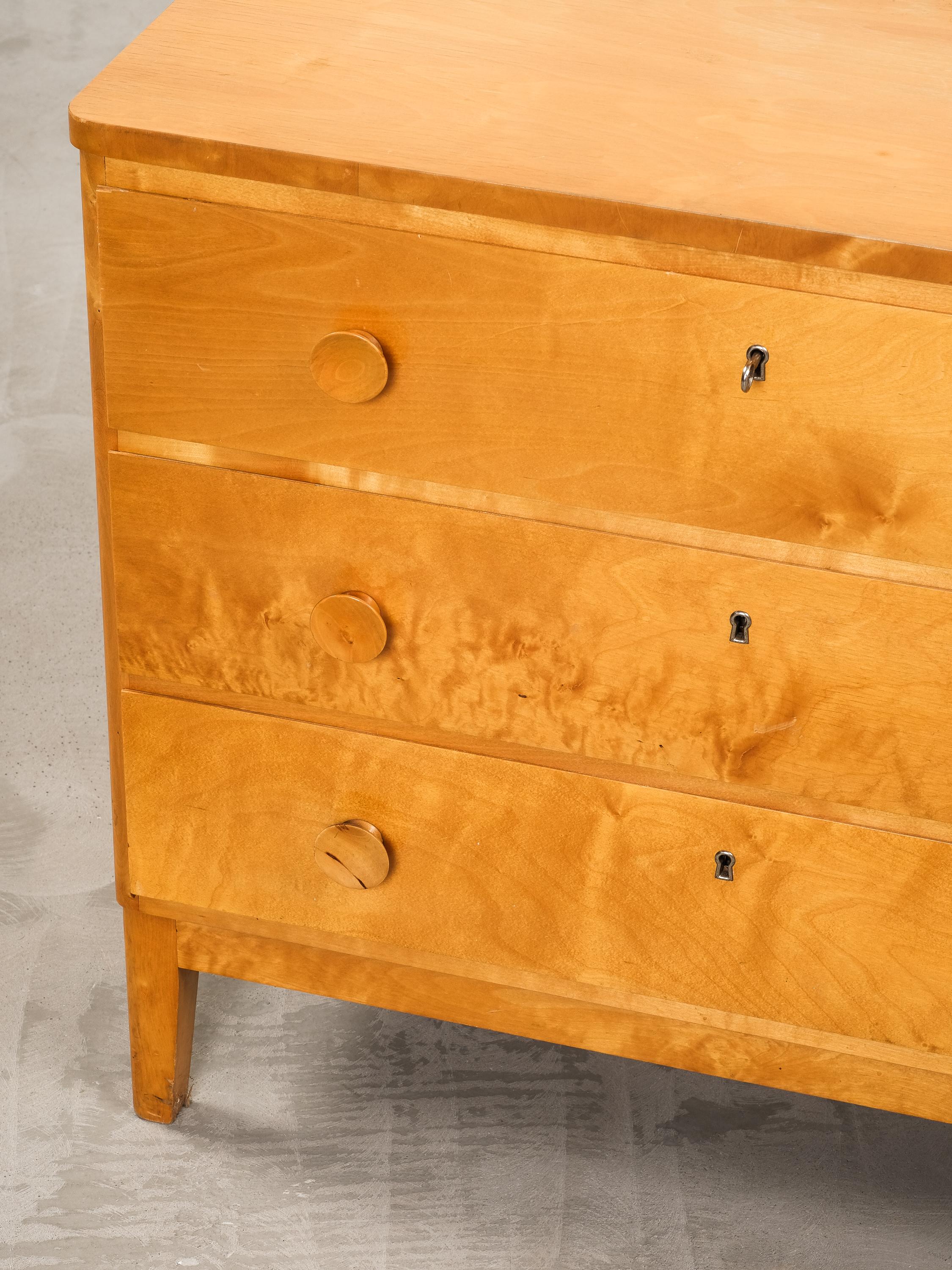 Scandinavian Modern Scandinavian Three Drawer Chest in Birch, 1940s For Sale