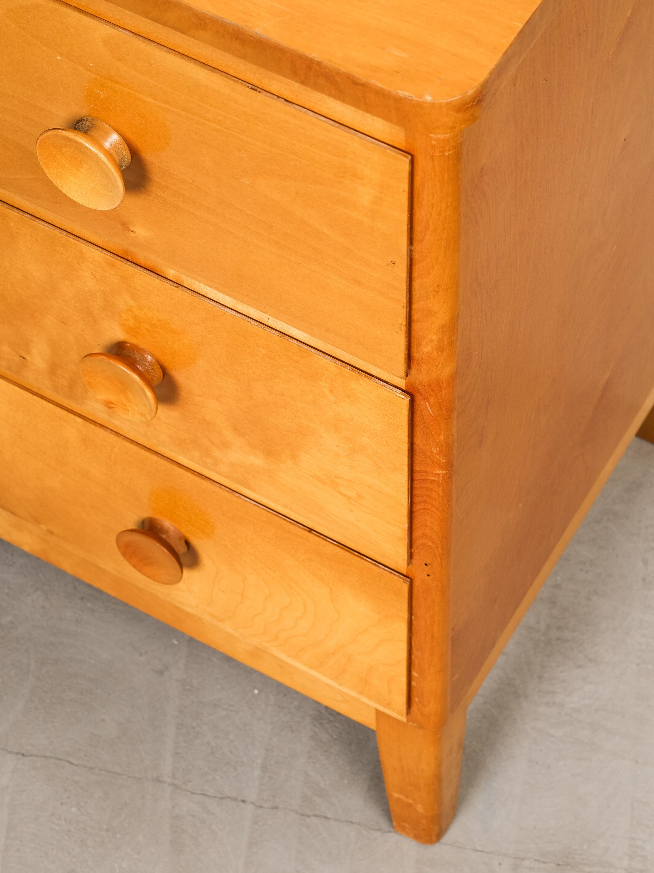 Swedish Scandinavian Three Drawer Chest in Birch, 1940s For Sale
