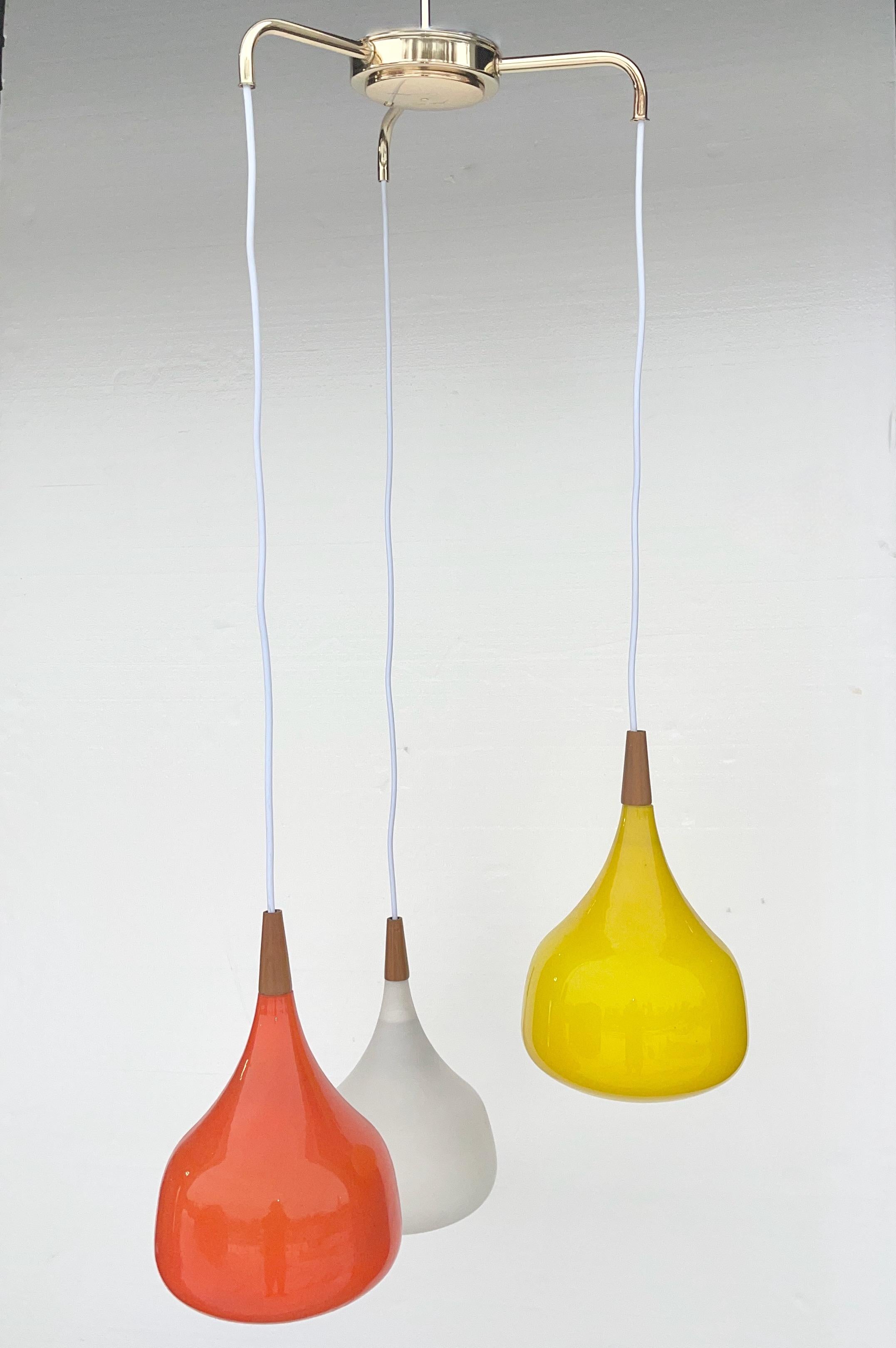 Plated Scandinavian Three Globe Pendant For Sale