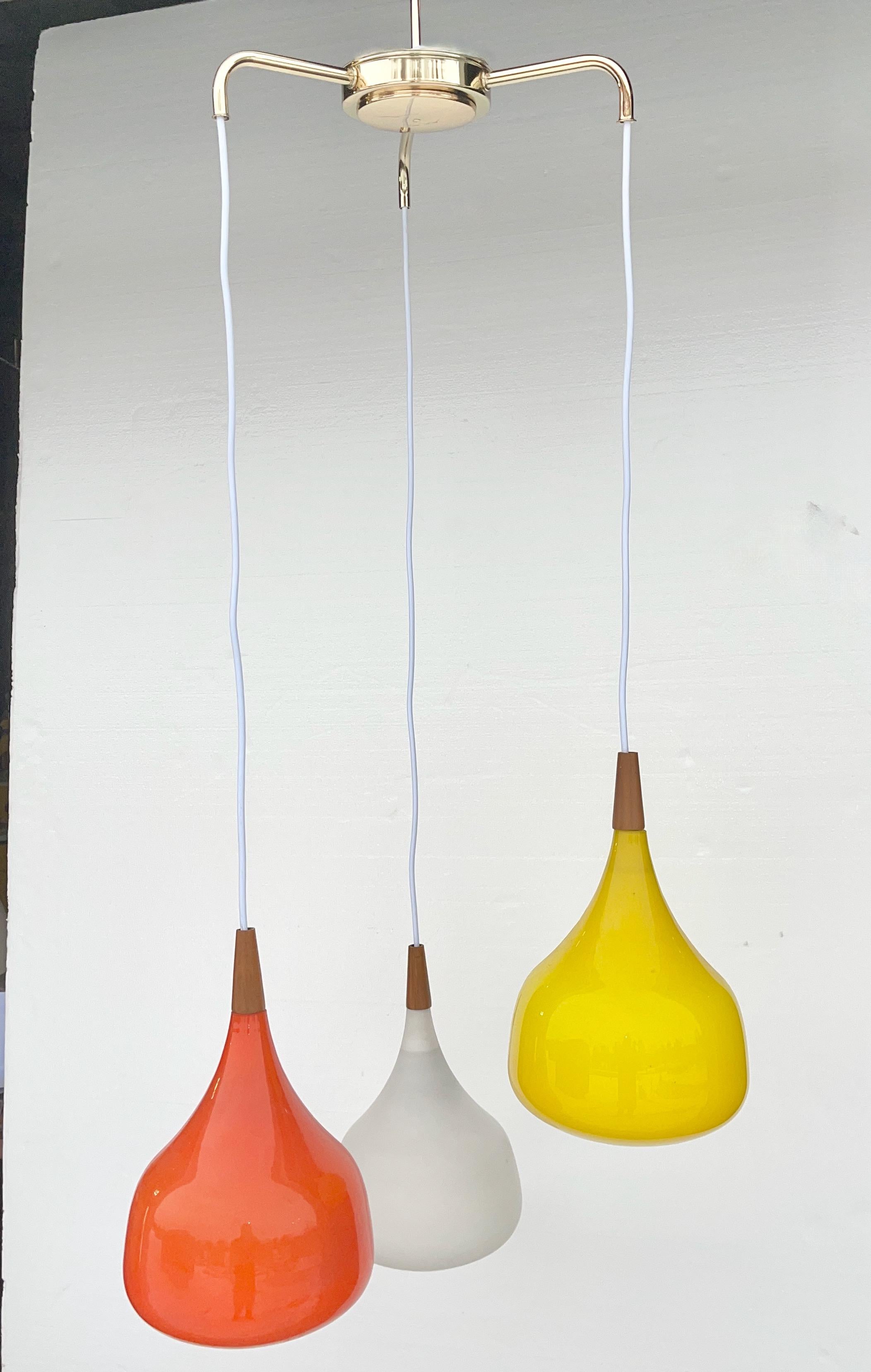 Scandinavian Three Globe Pendant In Good Condition For Sale In Hanover, MA