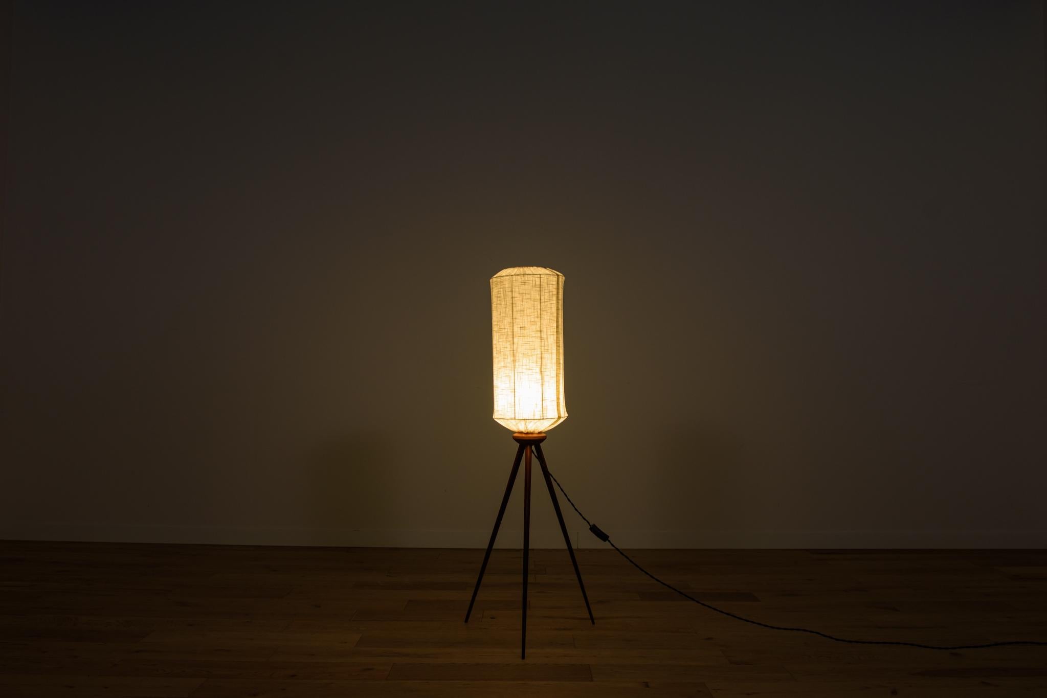 Fabric Scandinavian Three-legged Teak Lamp, Sweden, 1970s For Sale