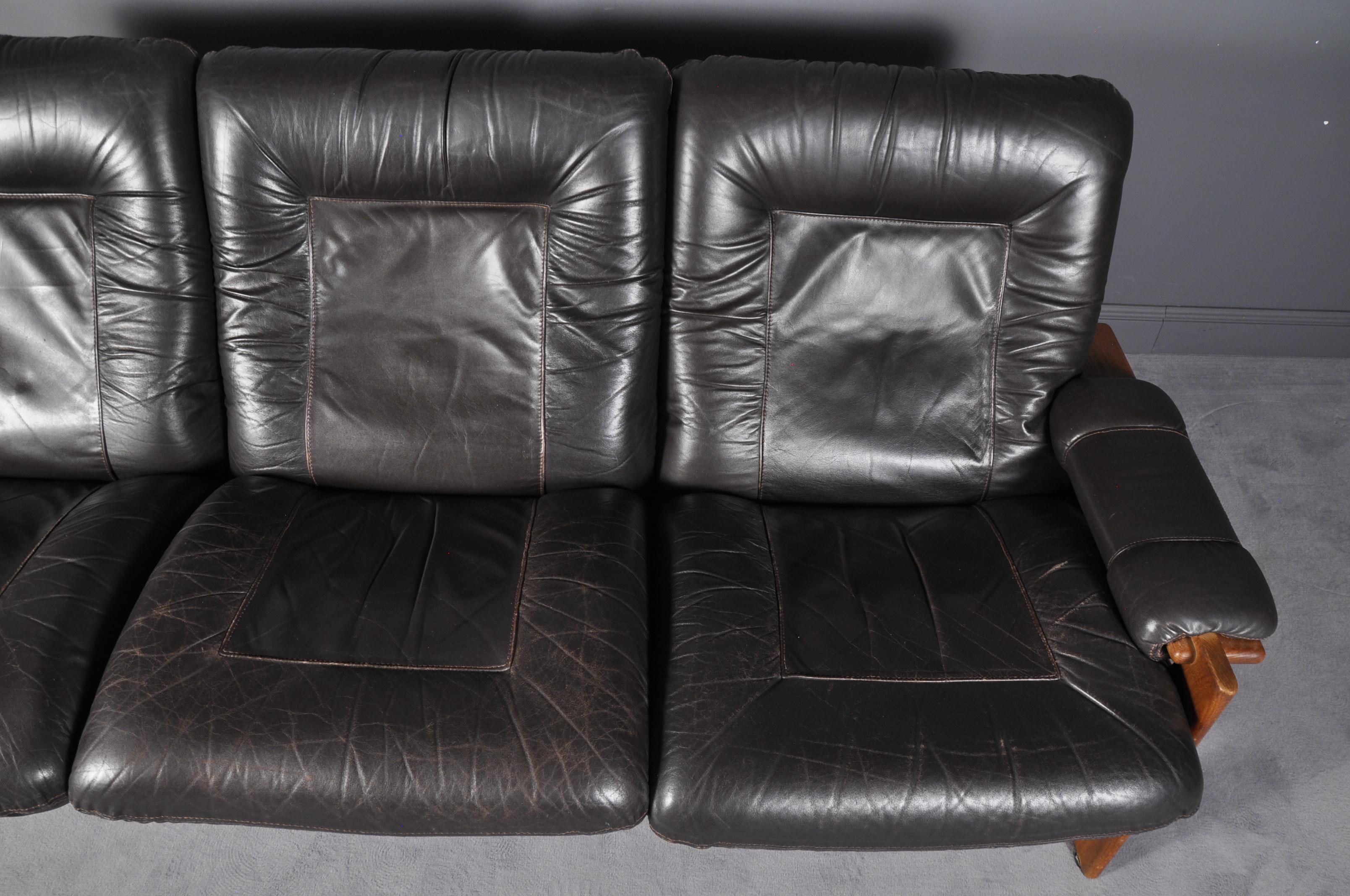 Scandinavian Three-Seat Leather Sofa, 1960s 3