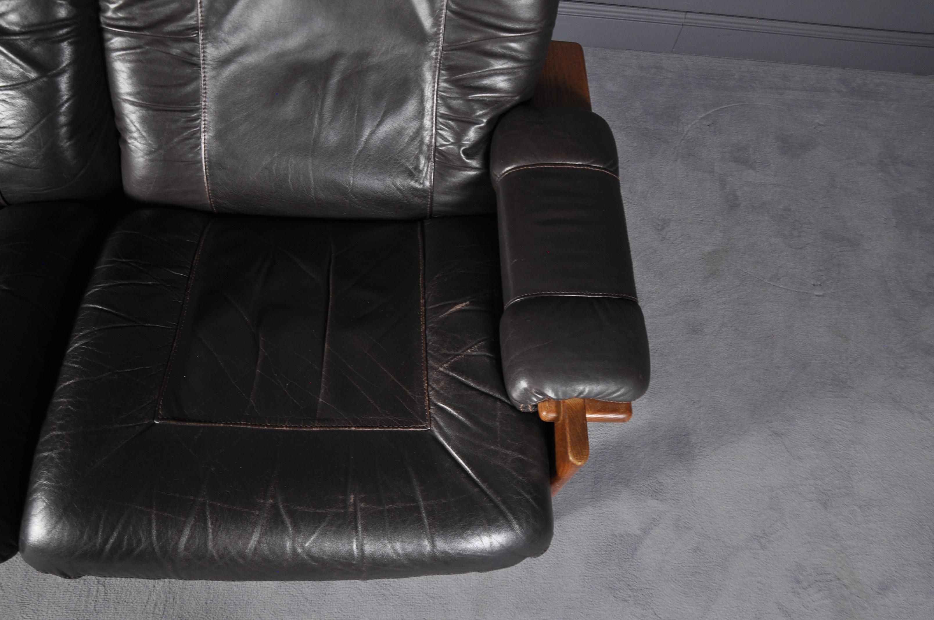 Scandinavian Three-Seat Leather Sofa, 1960s 4
