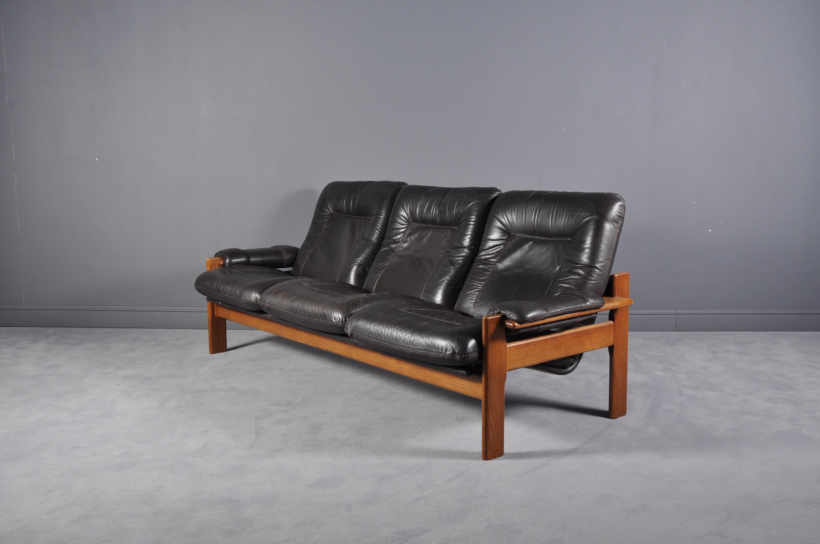 Scandinavian three-seat leather sofa, 1960s.