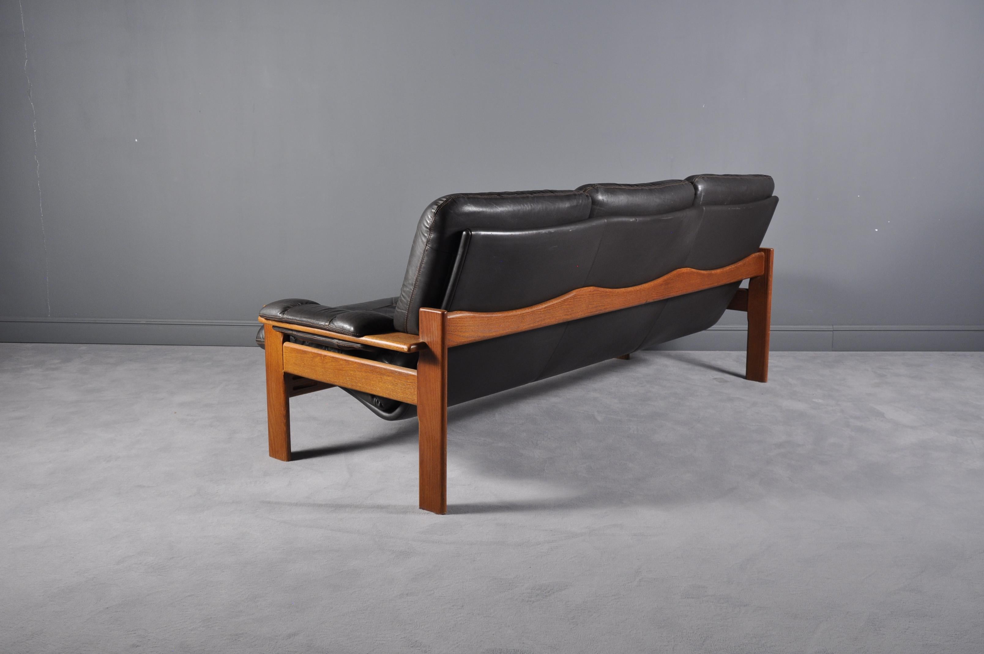 Scandinavian Modern Scandinavian Three-Seat Leather Sofa, 1960s