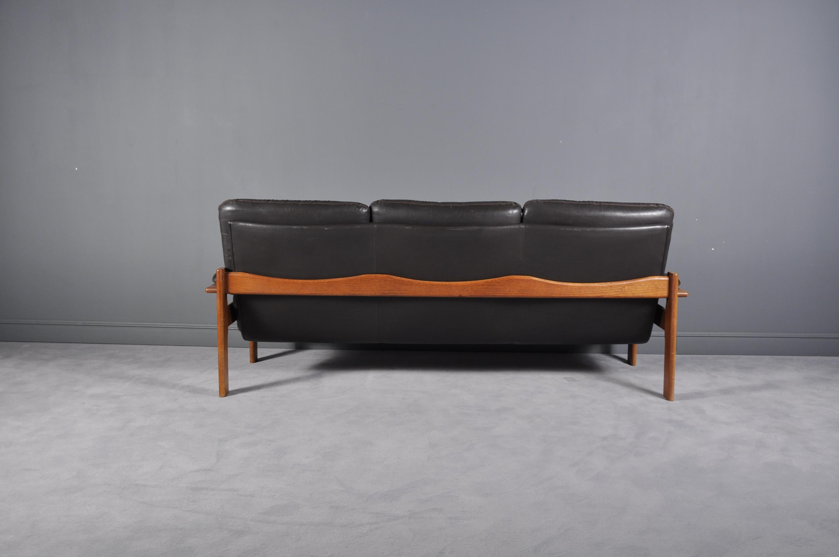 Danish Scandinavian Three-Seat Leather Sofa, 1960s