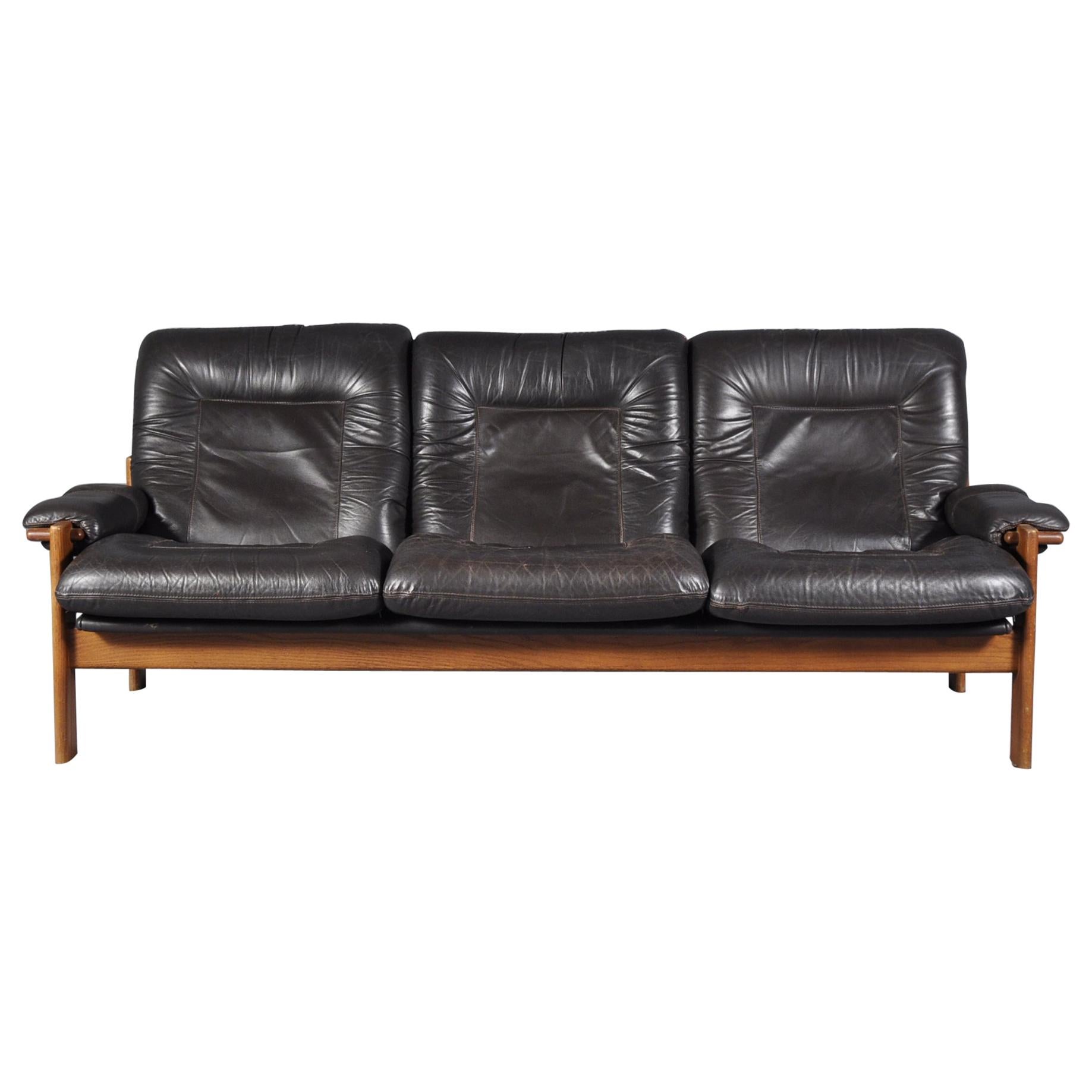 Scandinavian Three-Seat Leather Sofa, 1960s