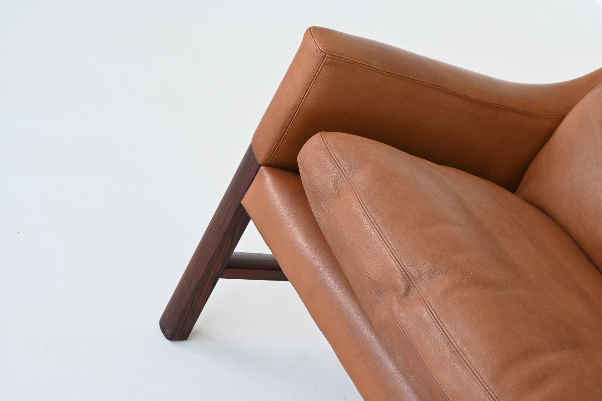 Divano scandinavo a tre posti in palissandro e pelle marrone Danimarca 1960 in vendita 4