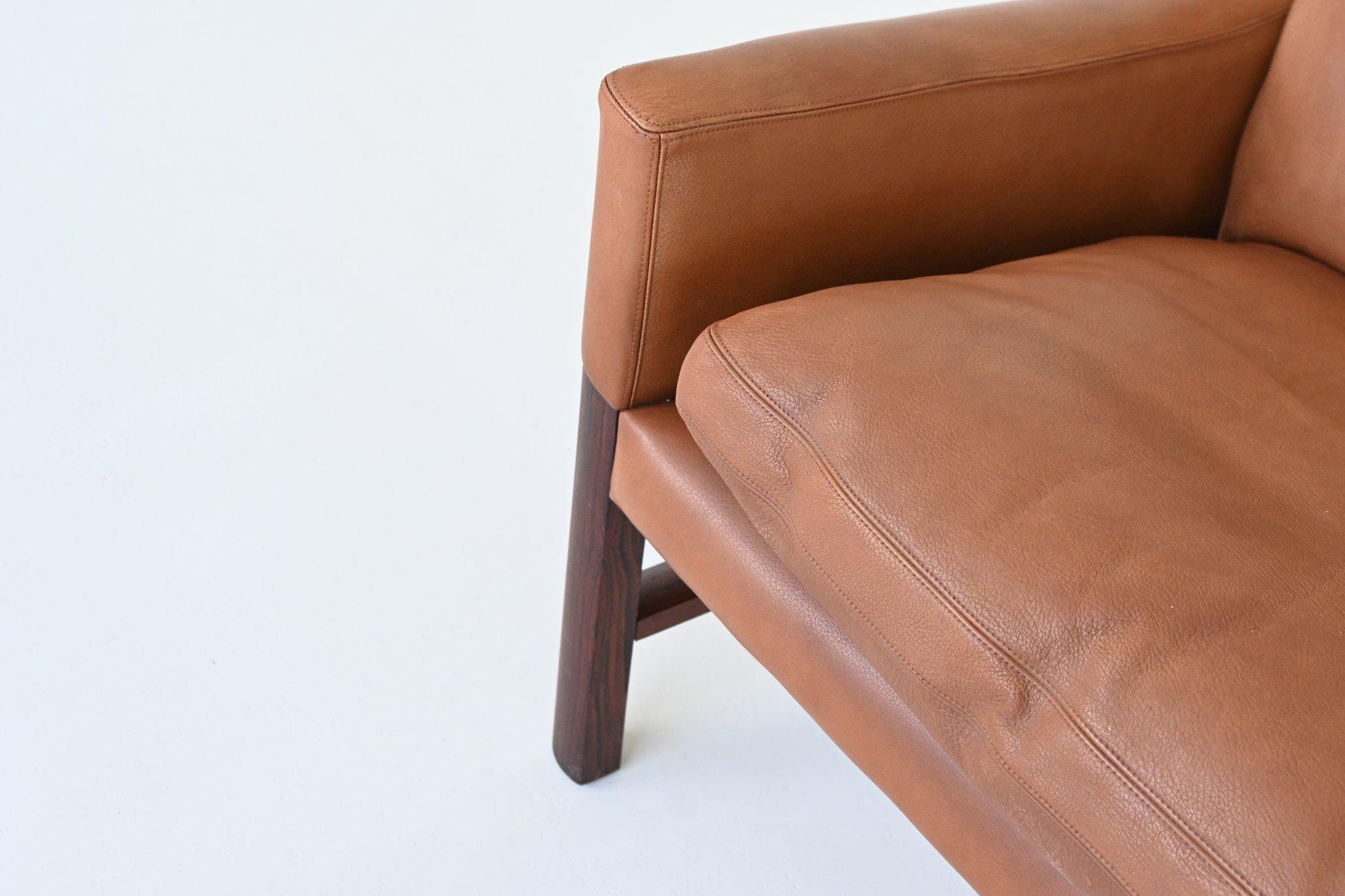 Divano scandinavo a tre posti in palissandro e pelle marrone Danimarca 1960 in vendita 8