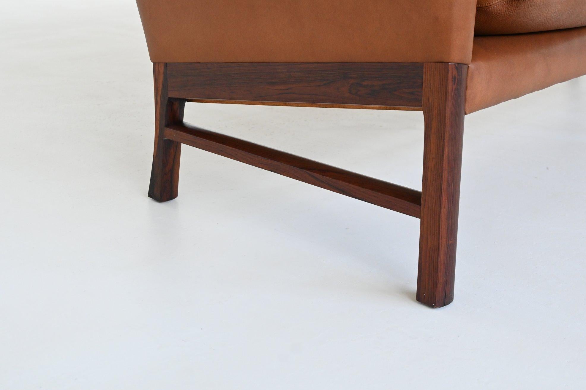 Divano scandinavo a tre posti in palissandro e pelle marrone Danimarca 1960 in vendita 9