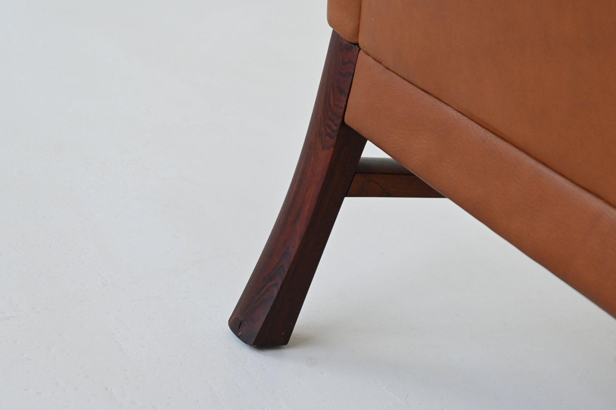 Divano scandinavo a tre posti in palissandro e pelle marrone Danimarca 1960 in vendita 11