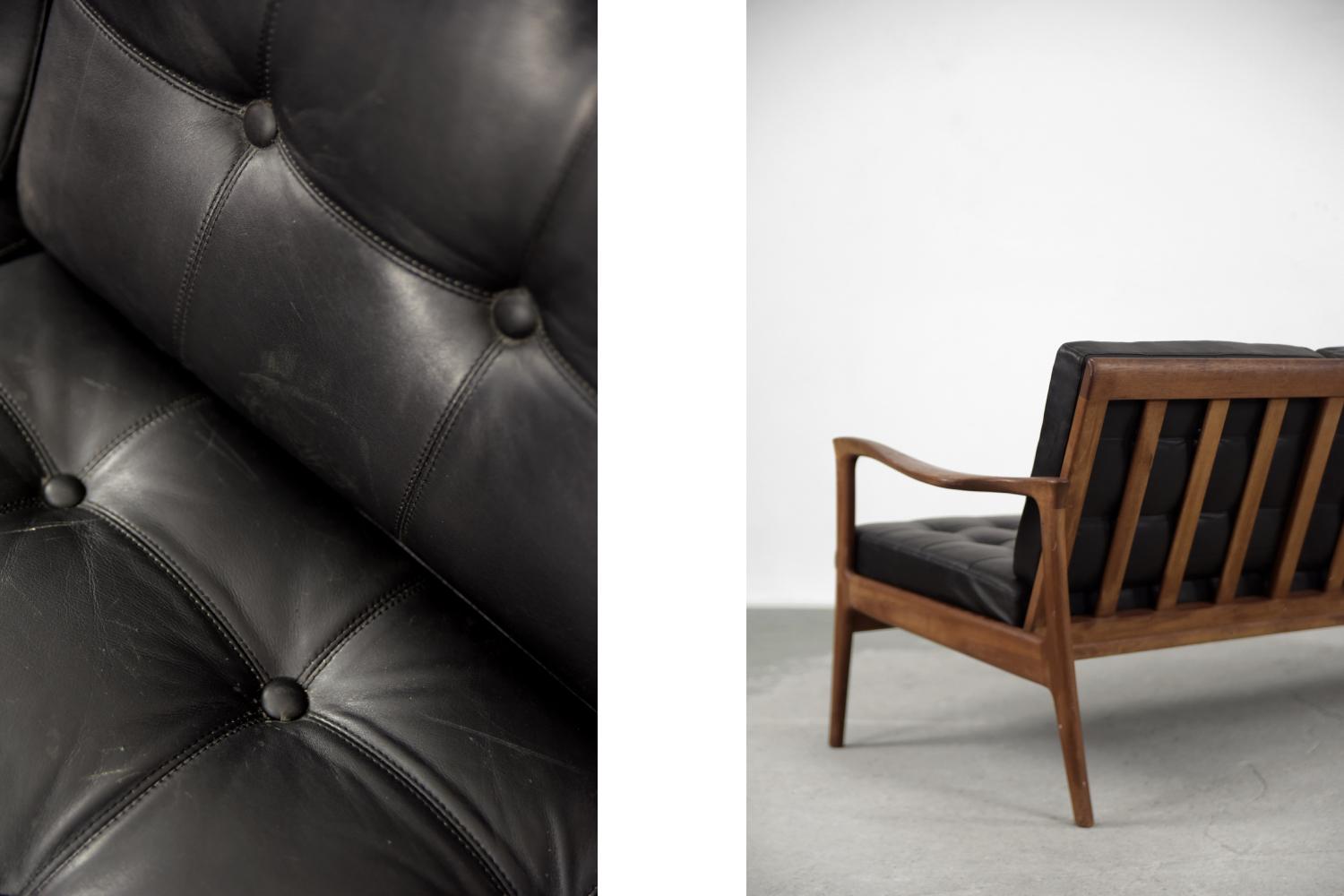 Swedish Vintage Scandinavian Modern Leather Sofa by C.E. Johansson for Bejra Möbel